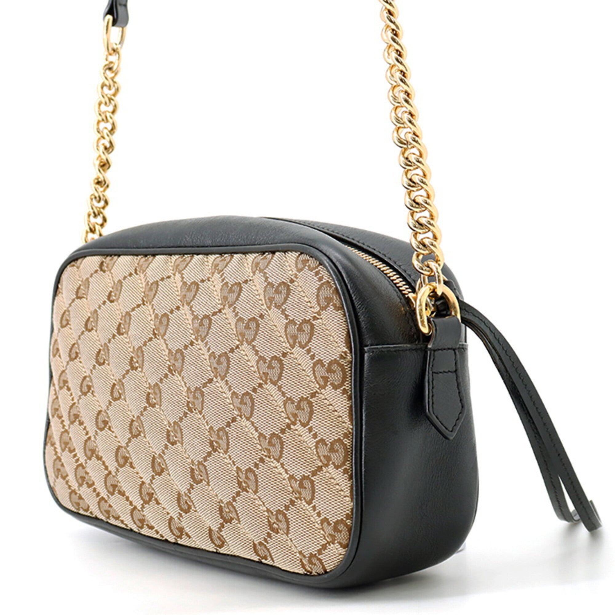 Gucci Beige Black Gg Canvas Handbag Shoulder Bag (Pre-Owned)