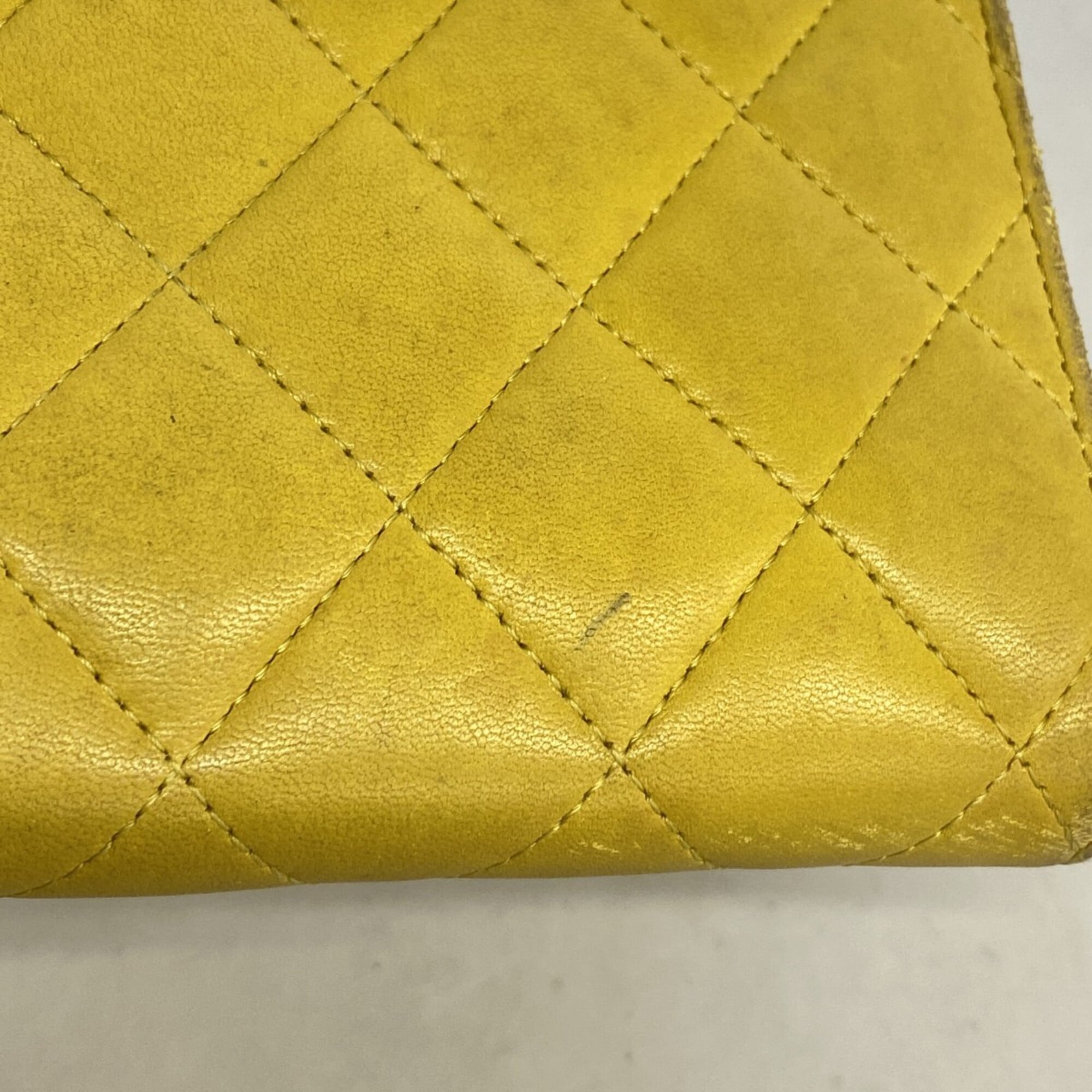 Chanel Yellow Leather Long Wallet (Bi-Fold) (Pre-Owned)