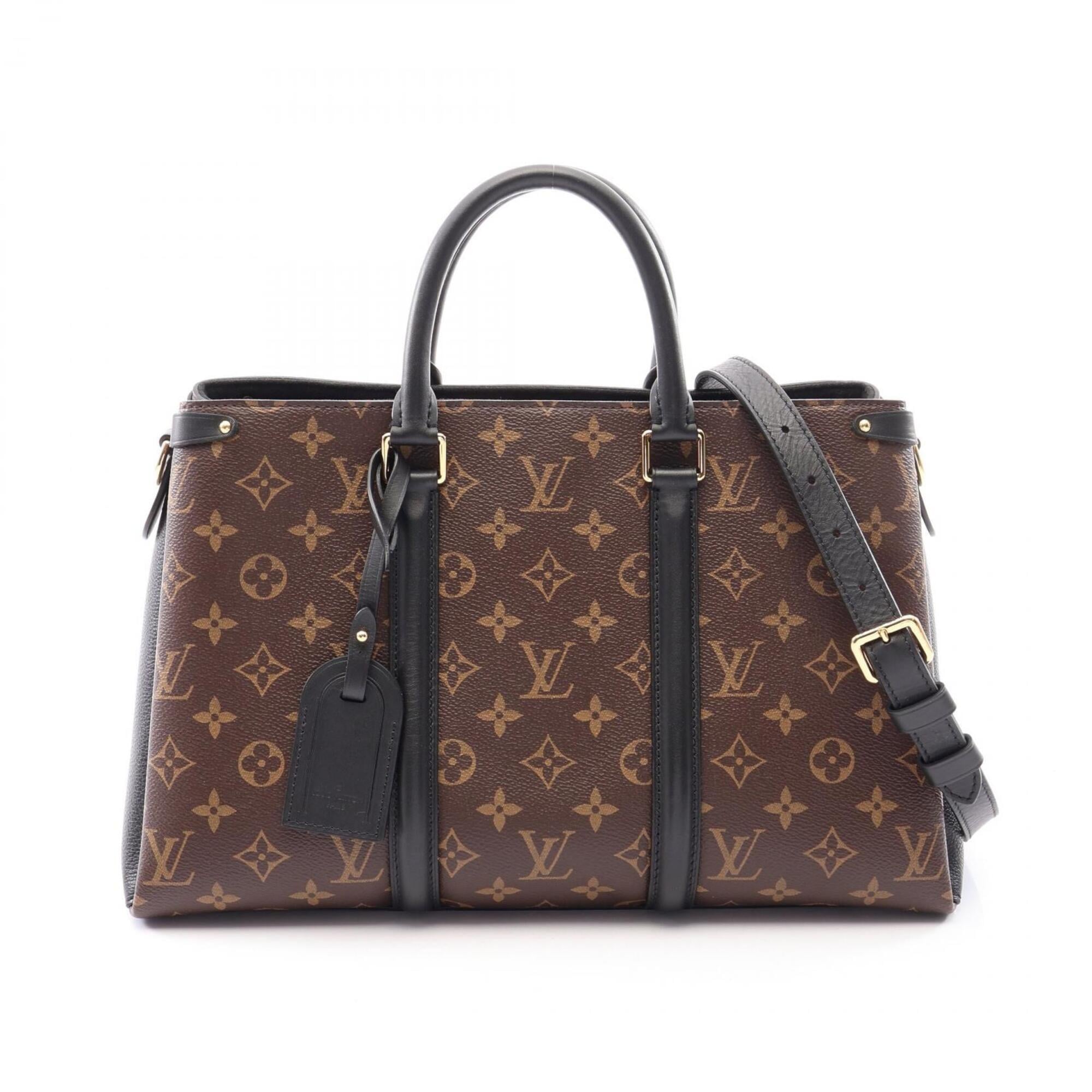 Louis Vuitton Black Brown Coated Canvas Leather Handbag (Pre-Owned)