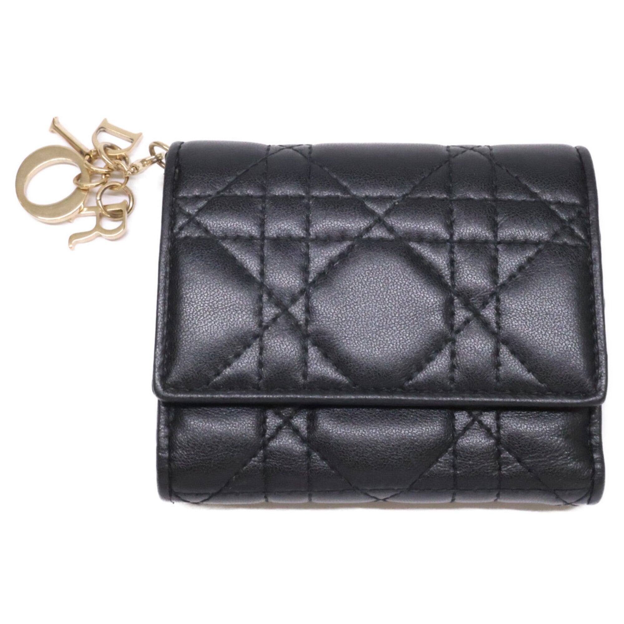 Christian Dior Black Leather Wallet (Tri-Fold) (Pre-Owned)