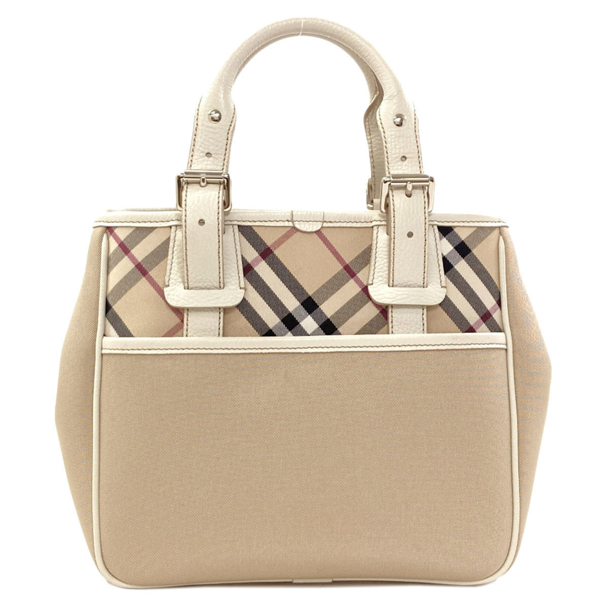 Burberry Beige White Canvas Leather Handbag (Pre-Owned)