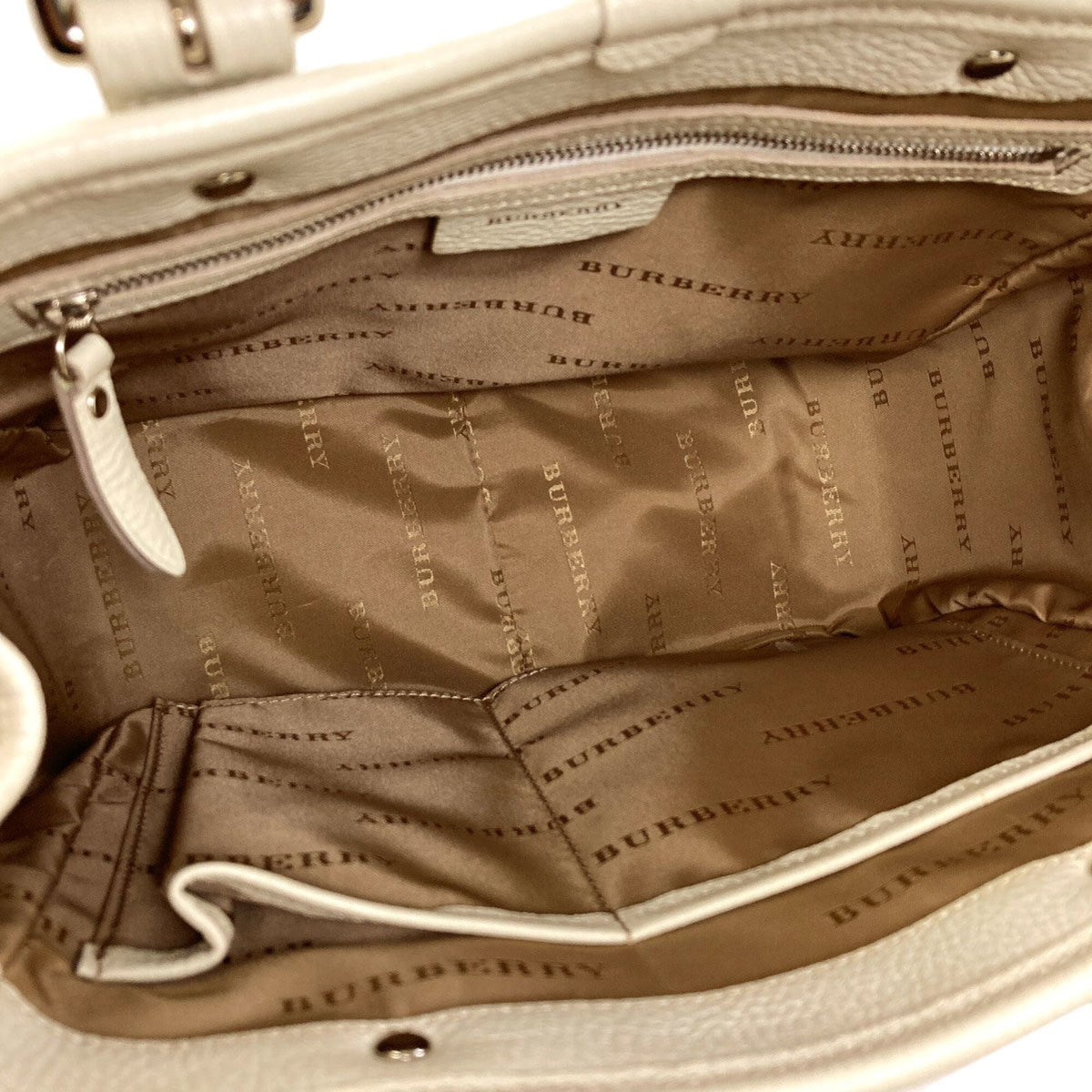 Burberry Beige White Canvas Leather Handbag (Pre-Owned)