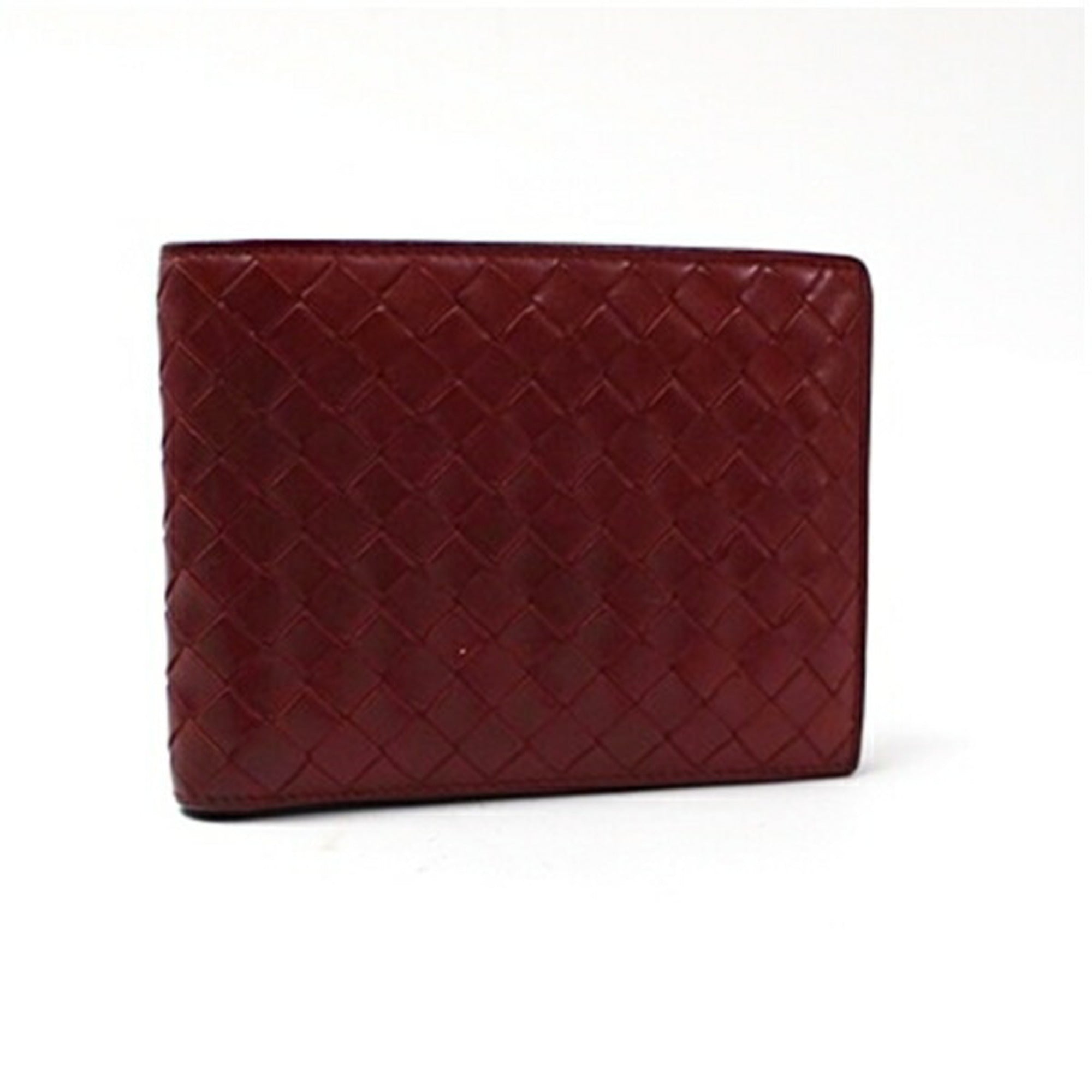 Bottega Veneta Red Color Wine Intrecciato Wallet (Bi-Fold) (Pre-Owned)
