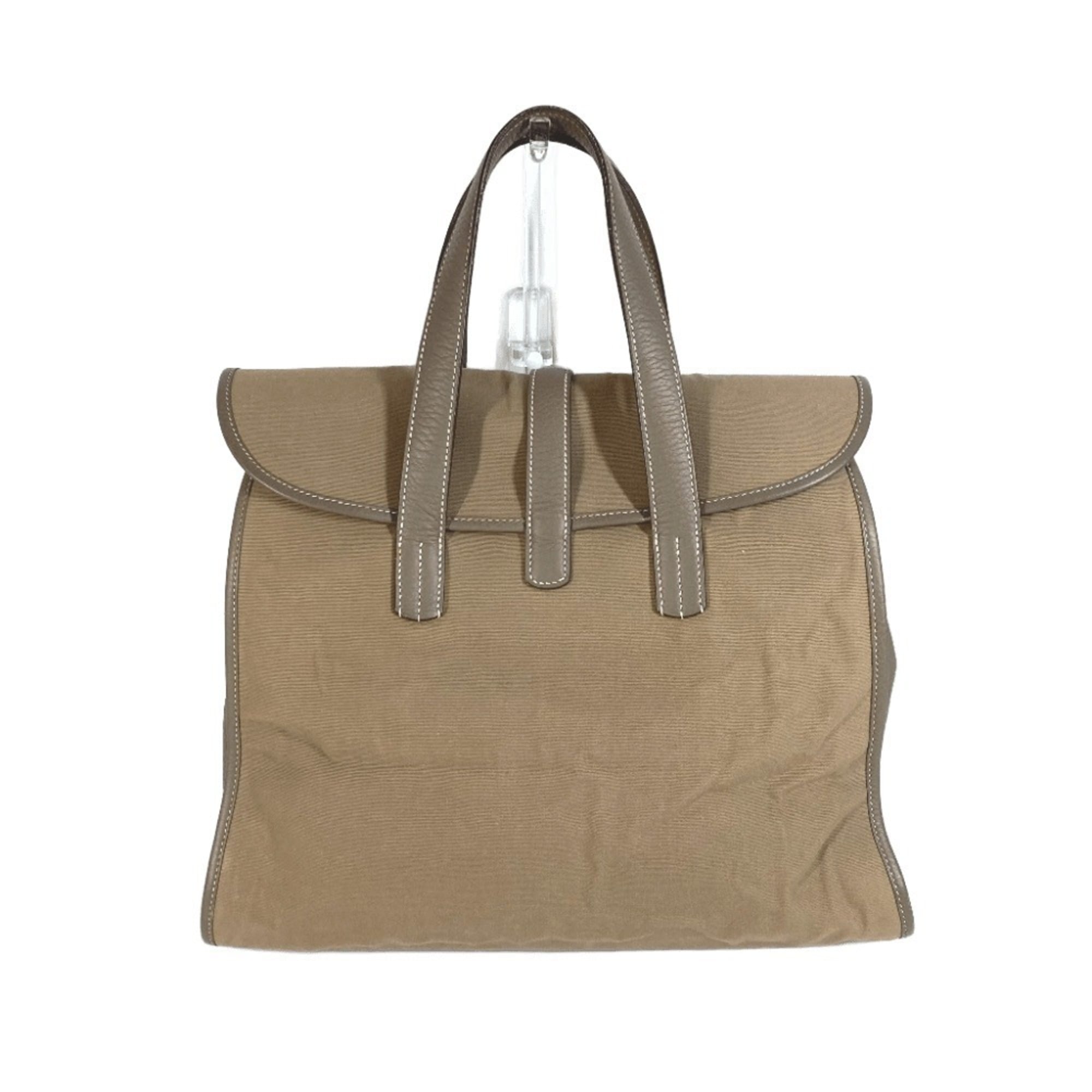Hermes Gray Leather Canvas Boston Bag Handbag Tote Bag (Pre-Owned)