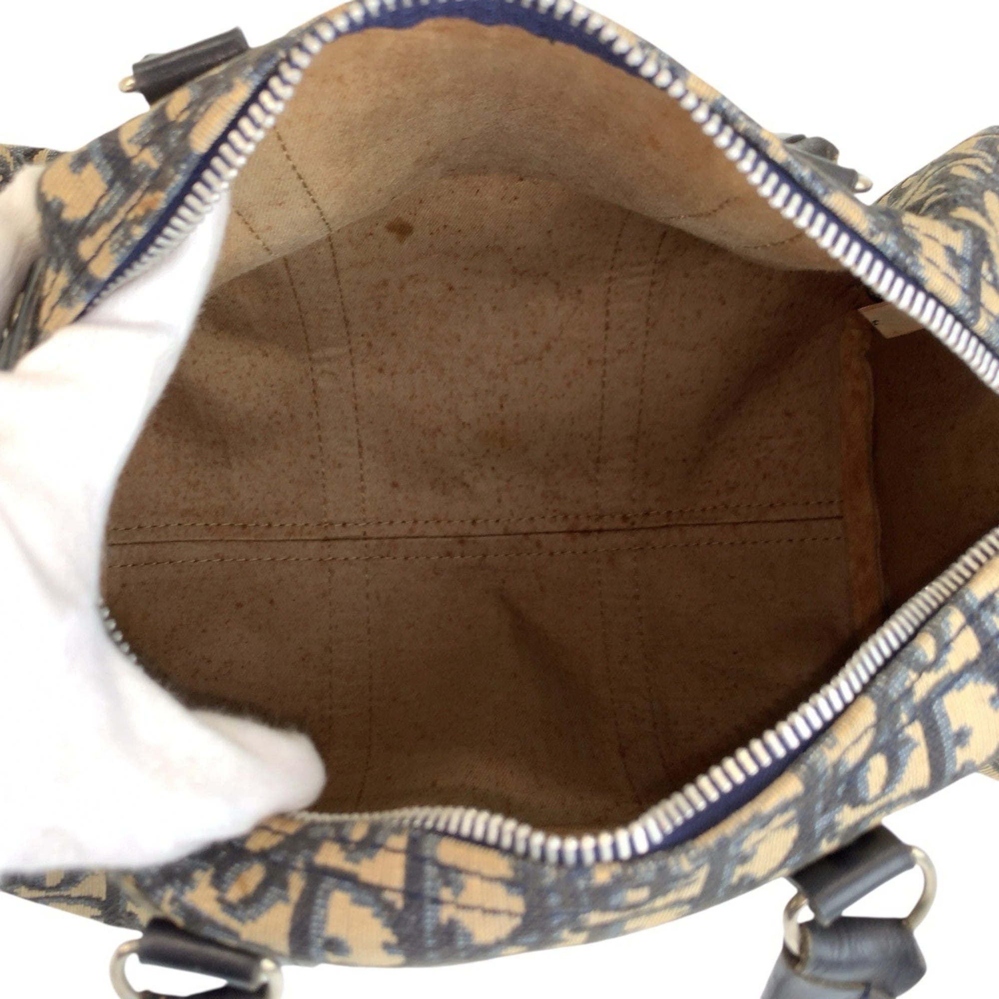 Christian Dior Navy Canvas Leather Boston Bag Handbag (Pre-Owned)
