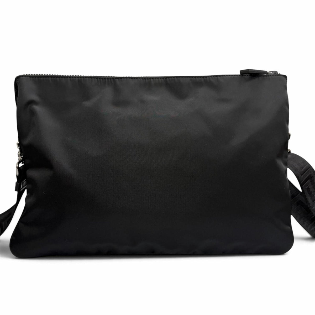 Versace Black Nylon Leather Clutch Bag Shoulder Bag (Pre-Owned)