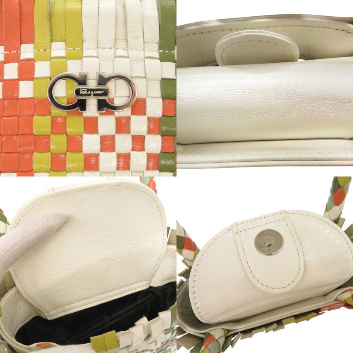 Salvatore Ferragamo Green Orange White Leather Handbag (Pre-Owned)