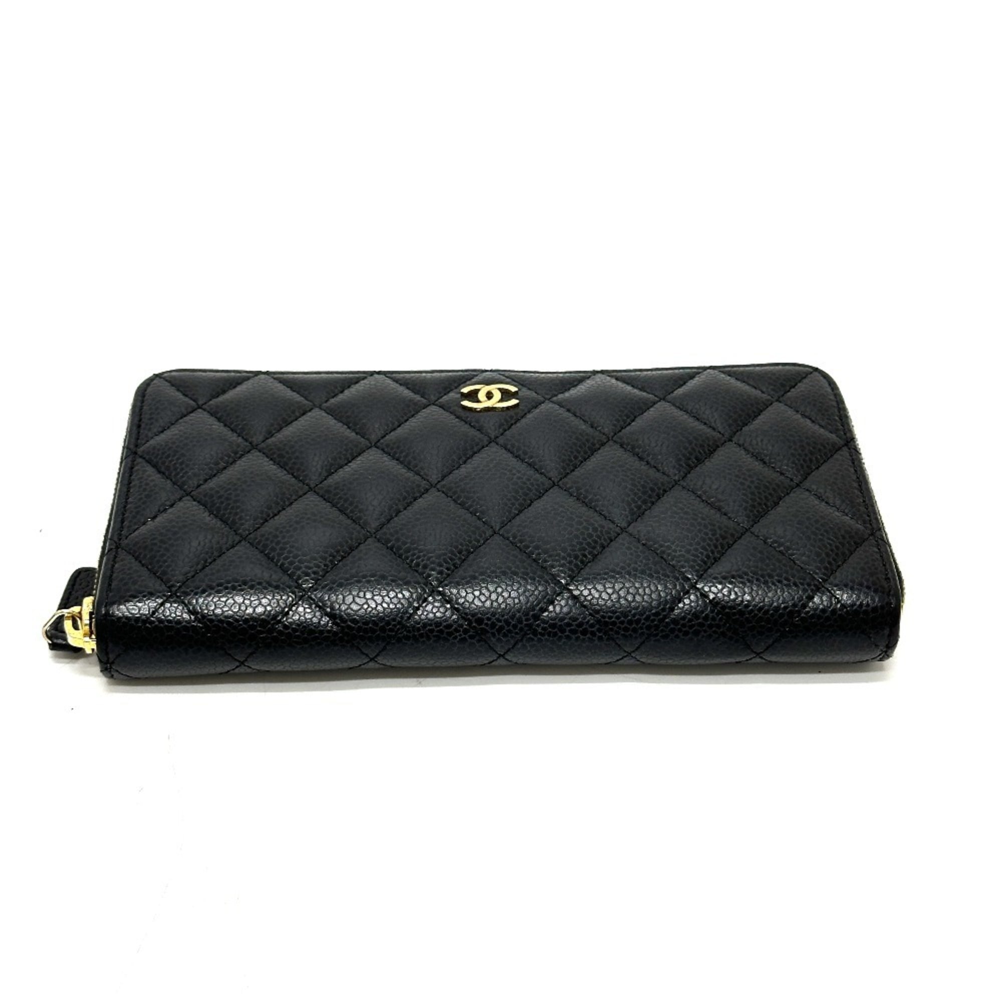 Chanel Black Grained Calfskin Long Wallet (Bi-Fold) (Pre-Owned)