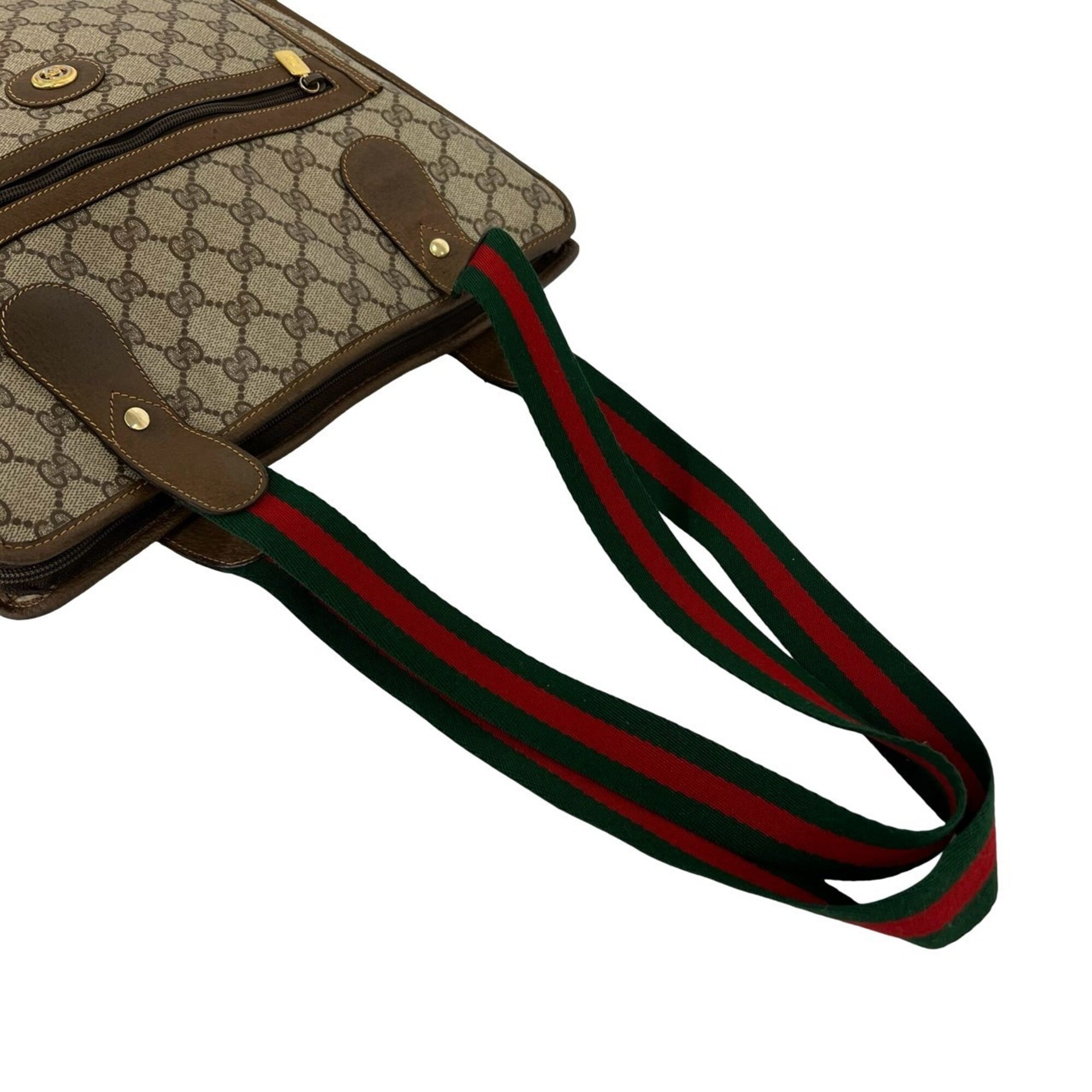 Gucci Brown Green Red Color Leather Pvc Tote Bag (Pre-Owned)