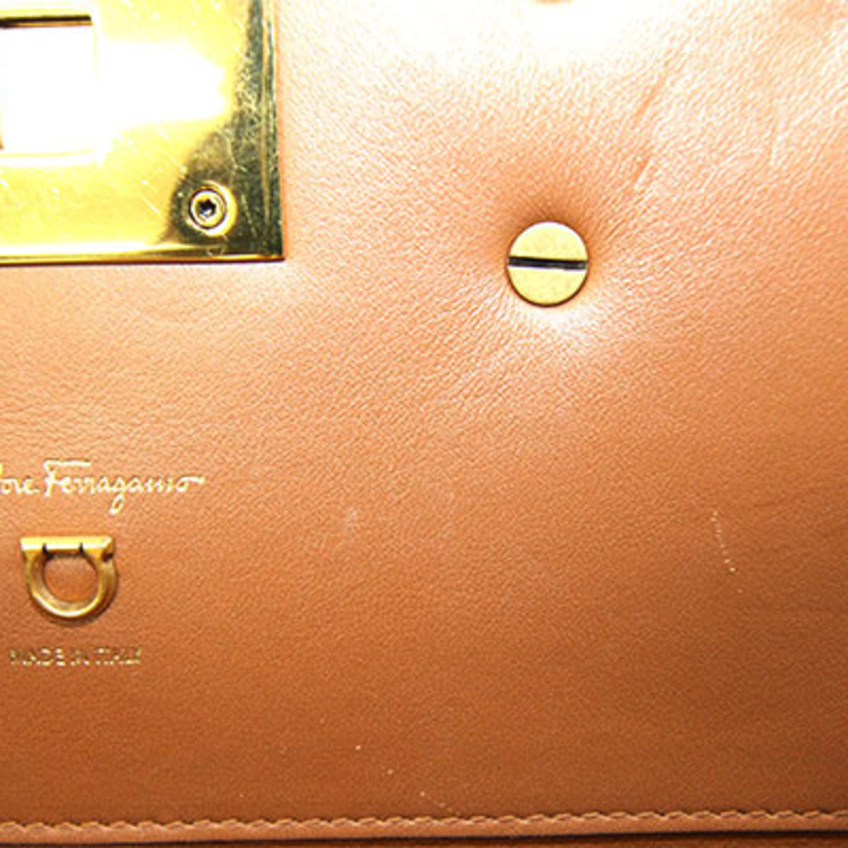 Salvatore Ferragamo Gancini Beige Brown Fabric Leather Handbag Pouch (Pre-Owned)