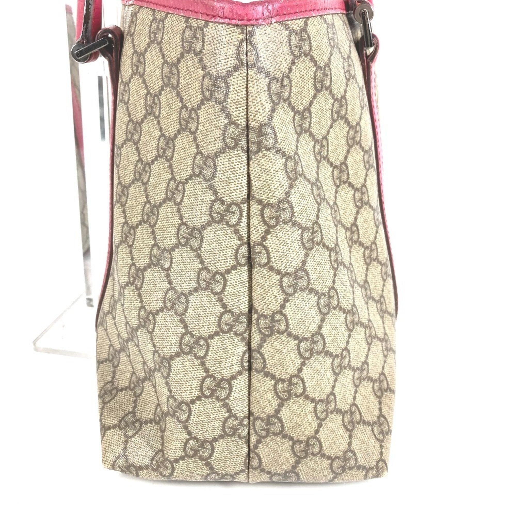 Gucci Beige Pink Gg Supreme Canvas Leather Shoulder Bag Tote Bag (Pre-Owned)