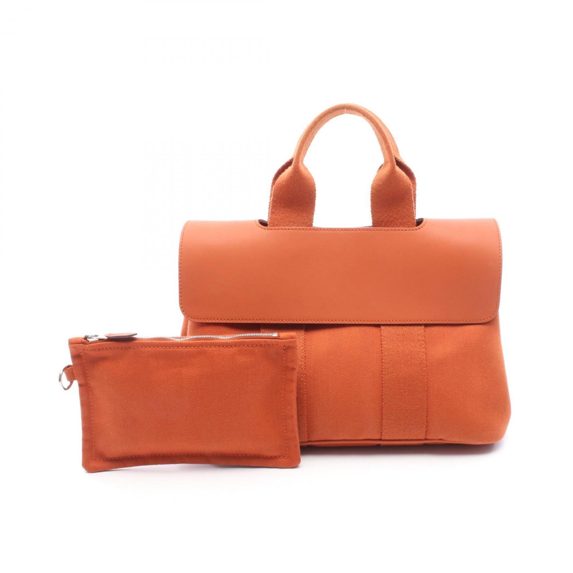 Hermes Orange Potiron Toile Chevron Handbag (Pre-Owned)