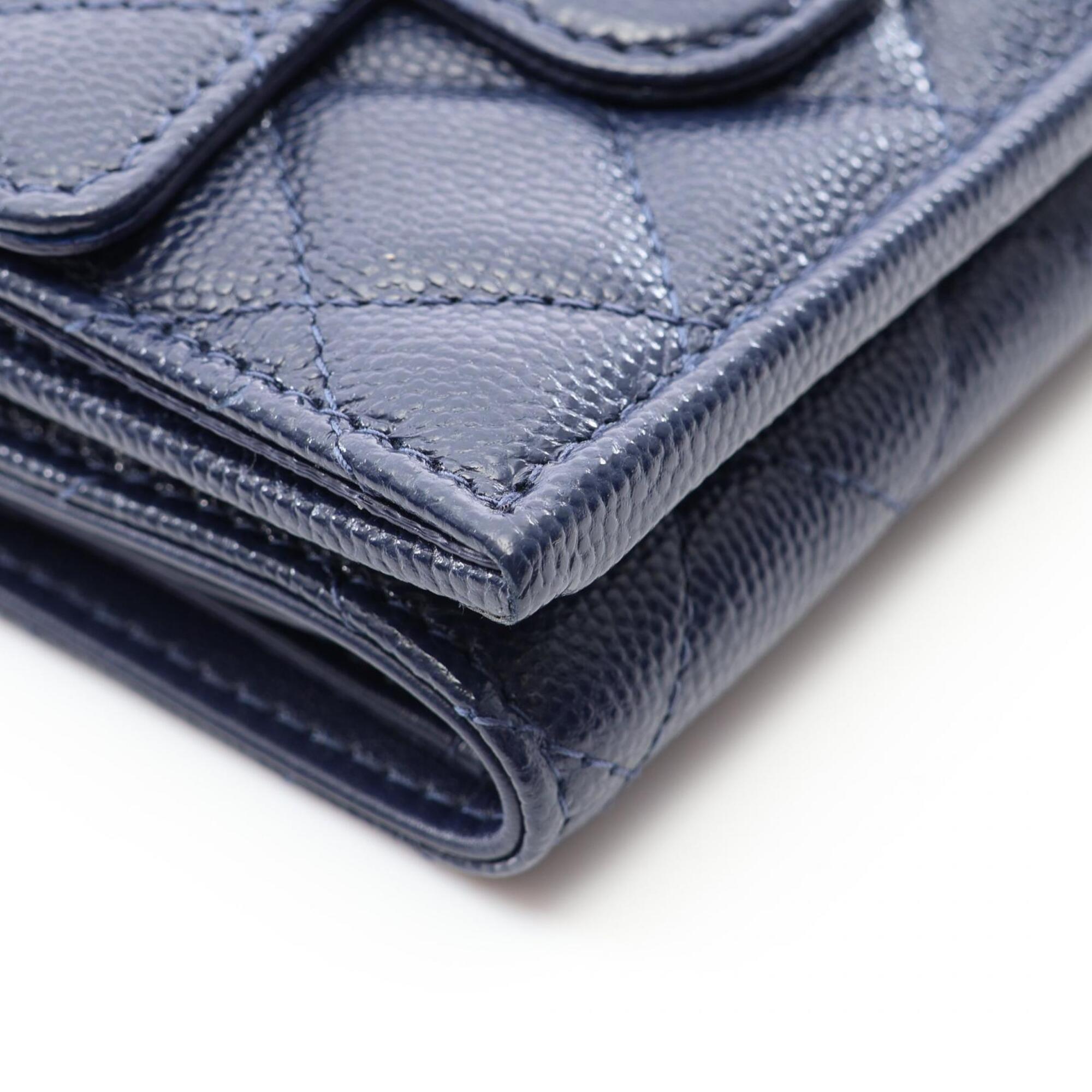 Chanel Navy Grained Calfskin Wallet (Tri-Fold) (Pre-Owned)