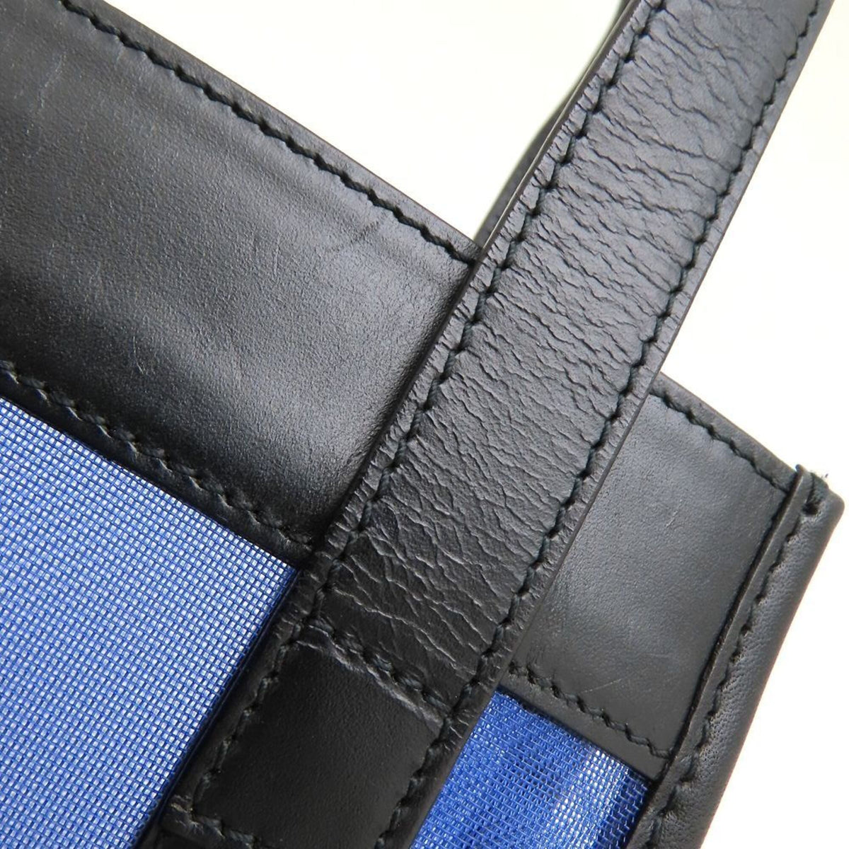 Gucci Black Blue Mesh Leather Handbag Tote Bag (Pre-Owned)