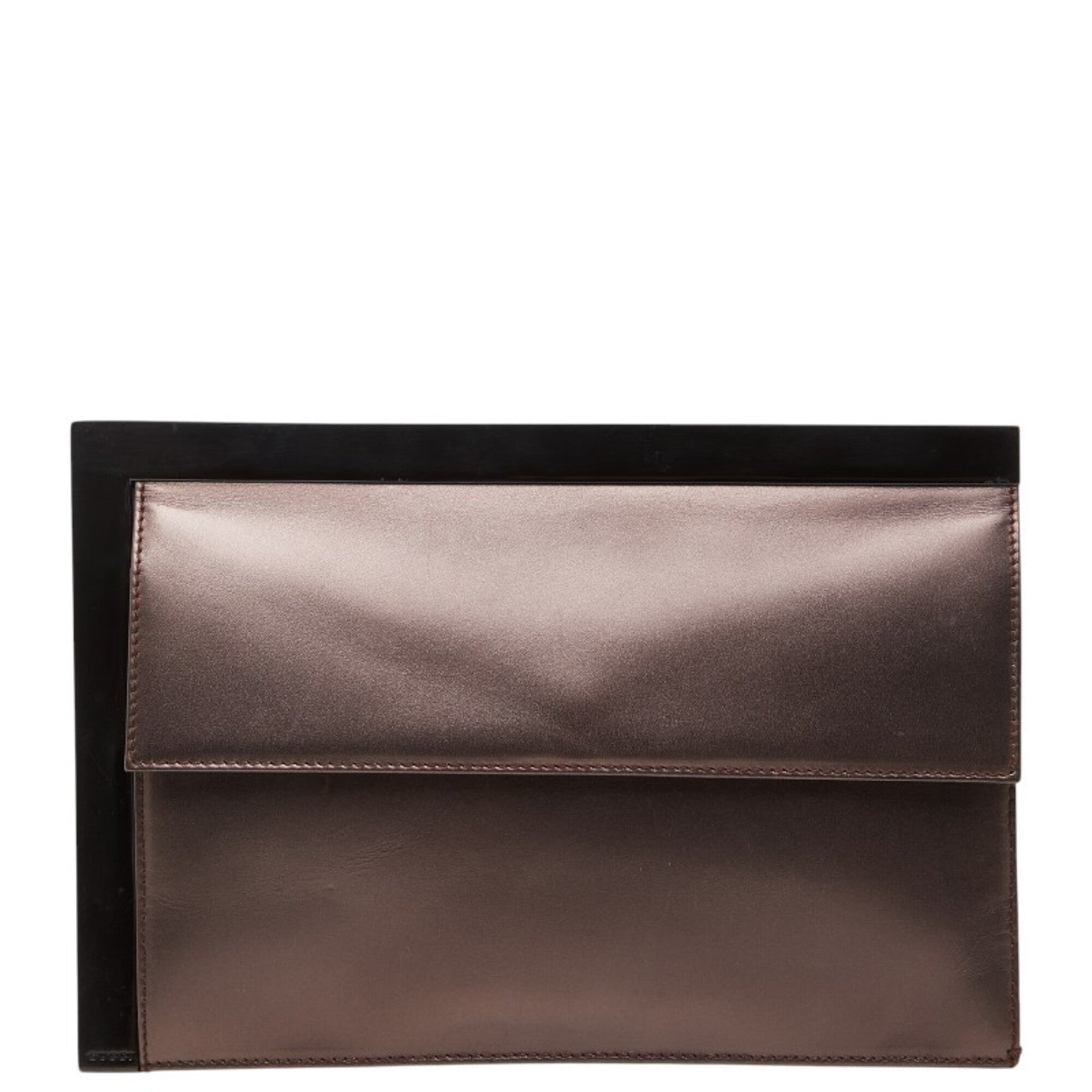 Gucci Brown Leather Metal Clutch Bag Pouch (Pre-Owned)