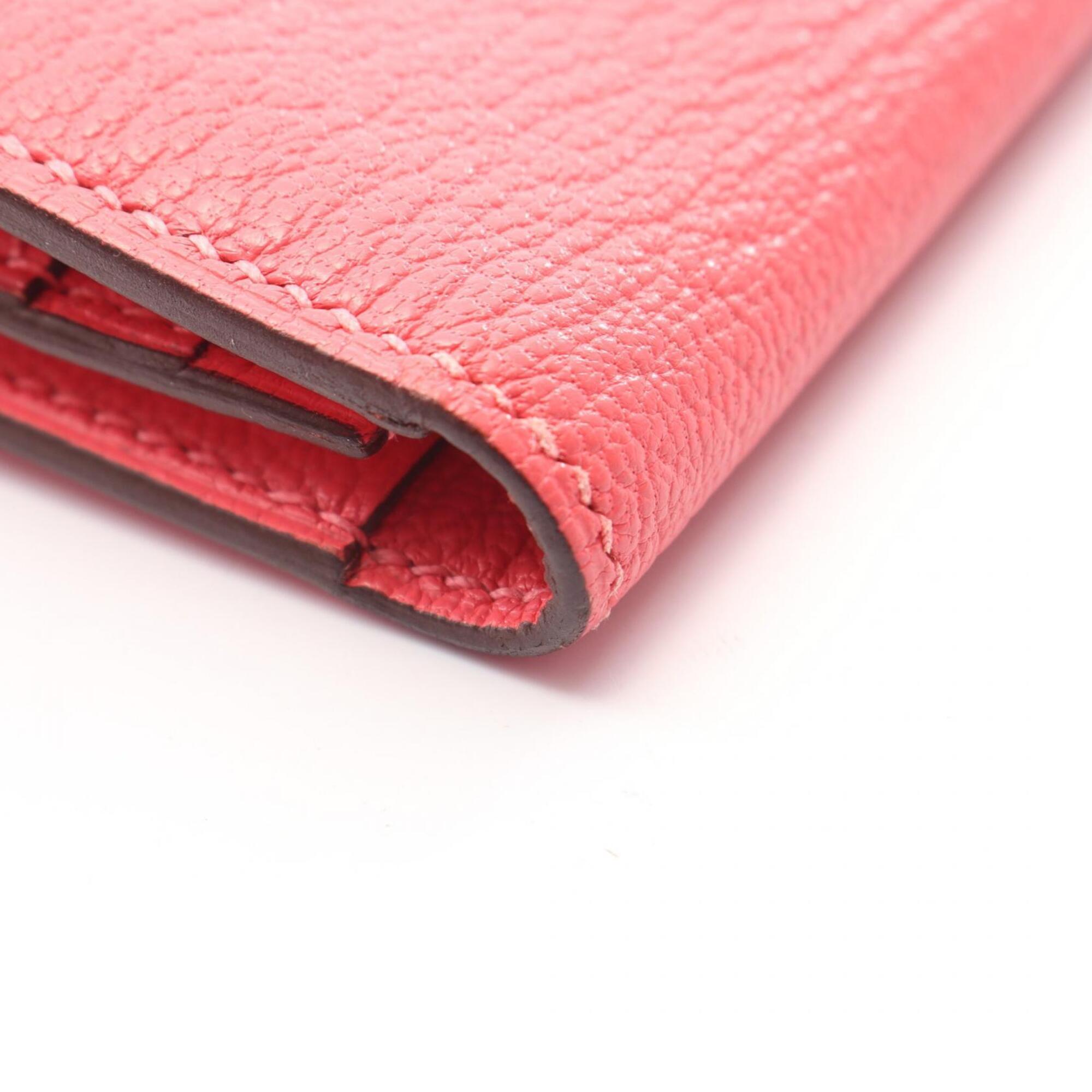Hermes Pink Rose Azalee Chevre Leather Long Wallet (Bi-Fold) (Pre-Owned)