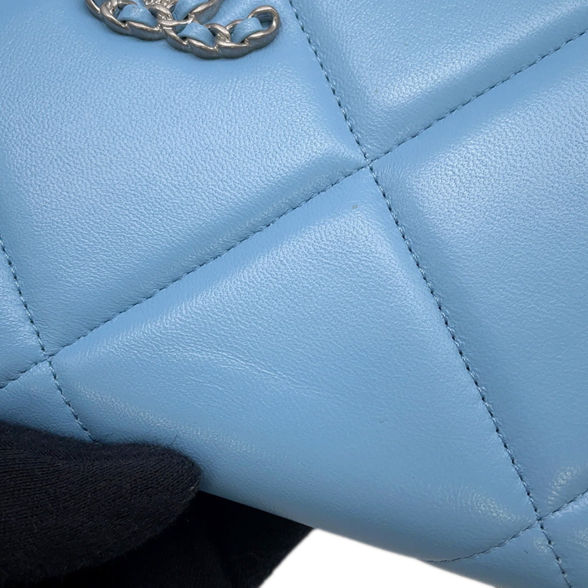Chanel Light Blue Leather Long Wallet (Bi-Fold) (Pre-Owned)