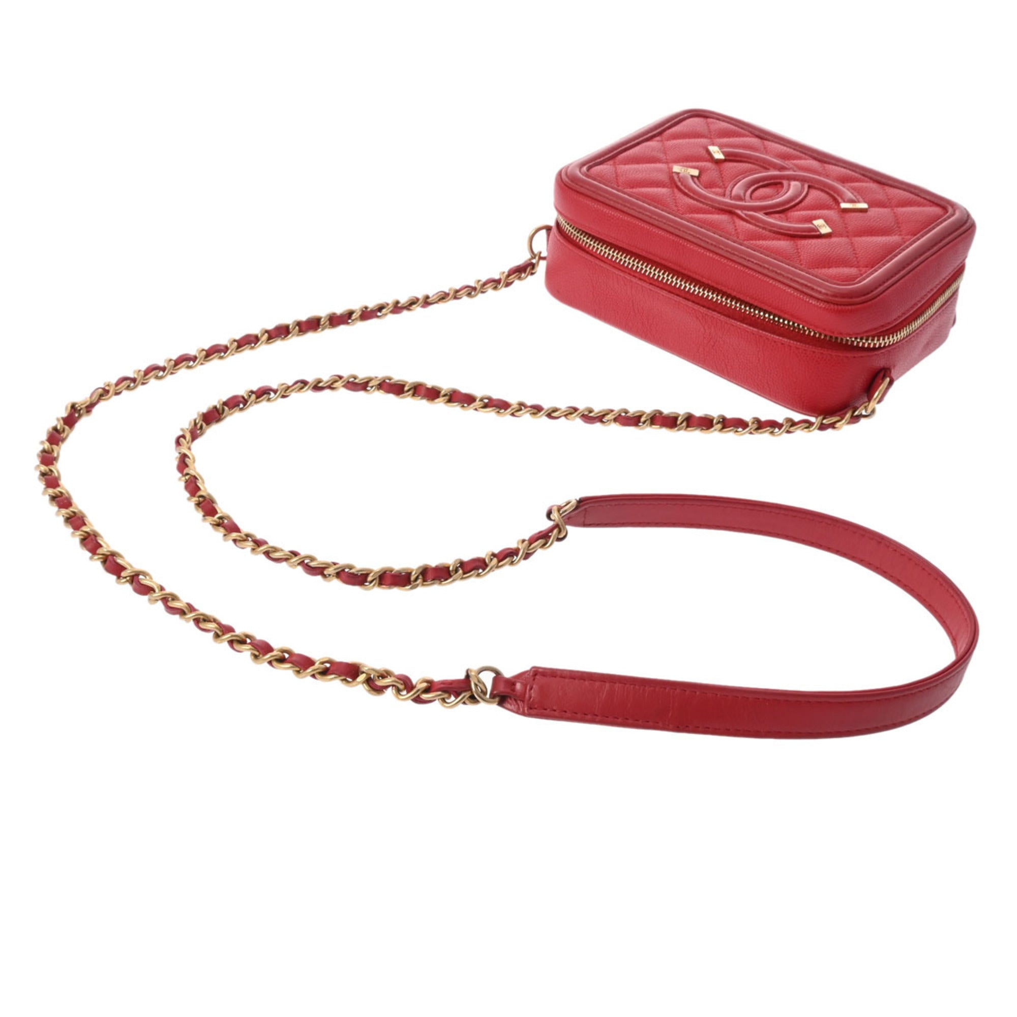 Chanel Caviar Skin Red Color Caviar Leather Shoulder Bag (Pre-Owned)