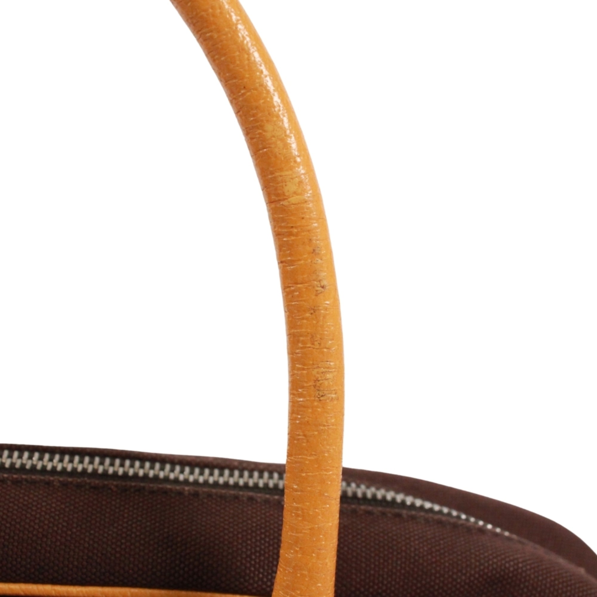 Prada Brown Yellow Leather Canvas Boston Bag Handbag (Pre-Owned)
