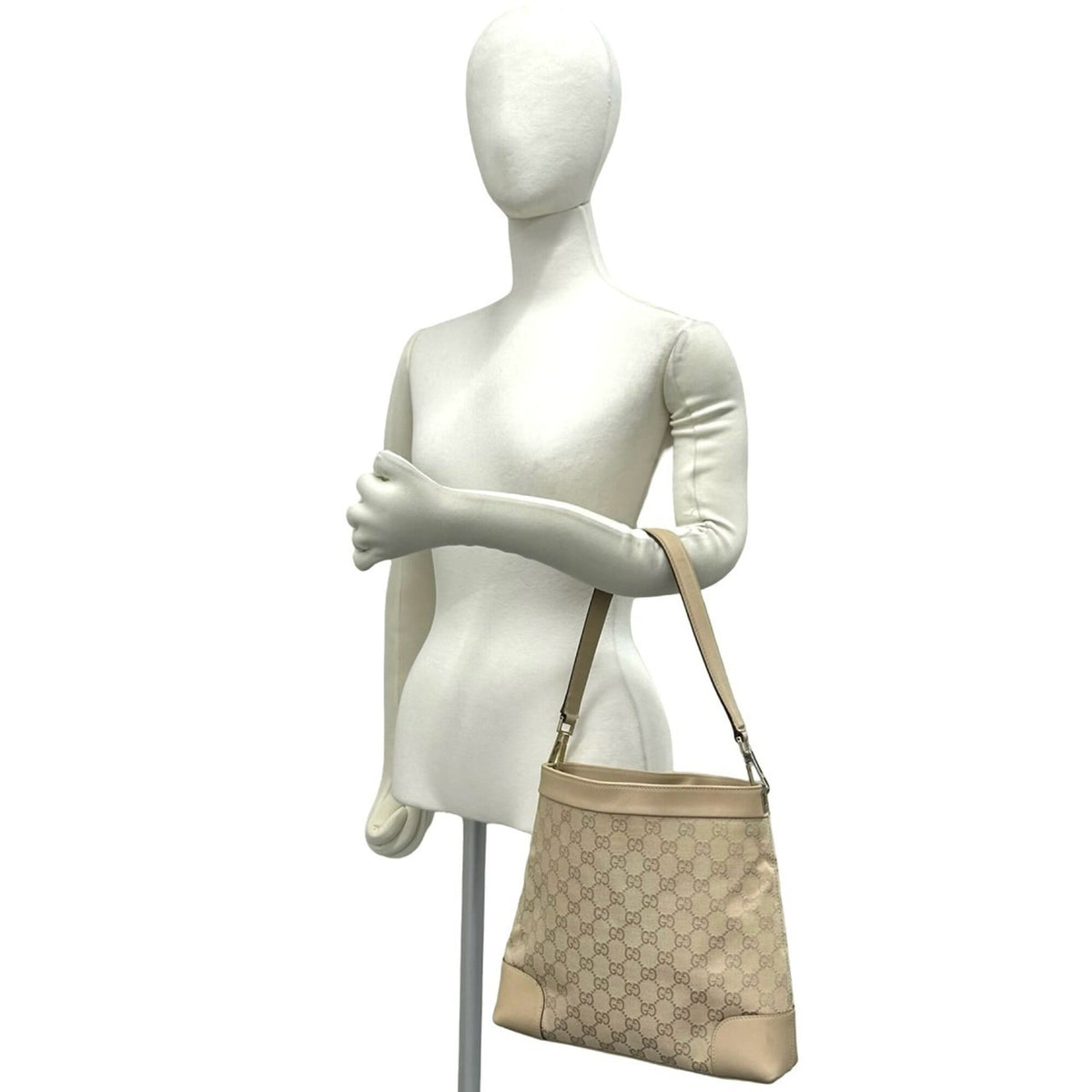Gucci Beige Canvas Leather Handbag Shoulder Bag Tote Bag (Pre-Owned)