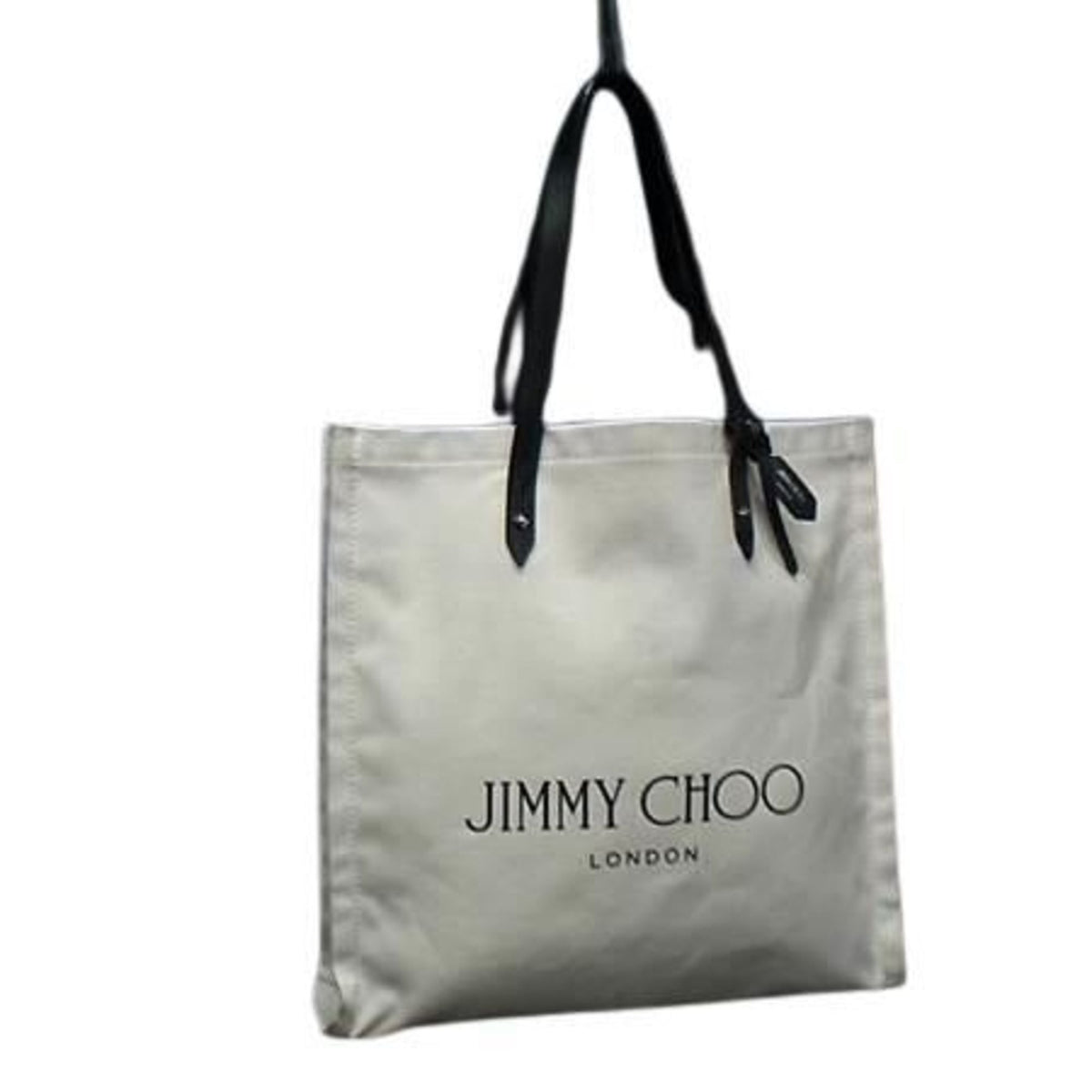 Jimmy Choo White Canvas Leather Handbag Shoulder Bag Tote Bag (Pre-Owned)