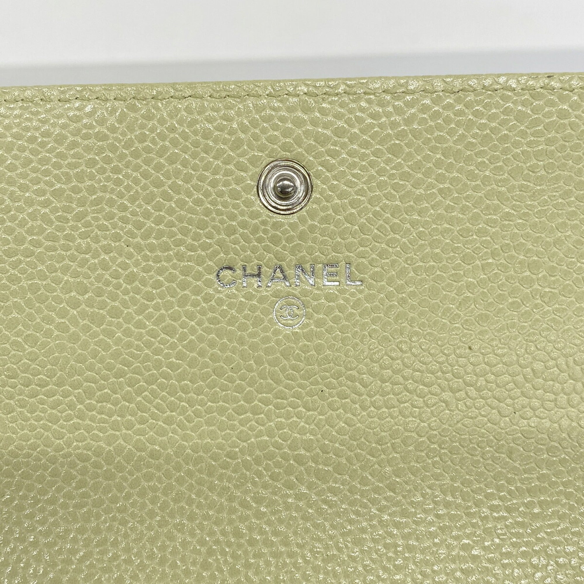 Chanel Green Grained Calfskin Long Wallet (Bi-Fold) (Pre-Owned)