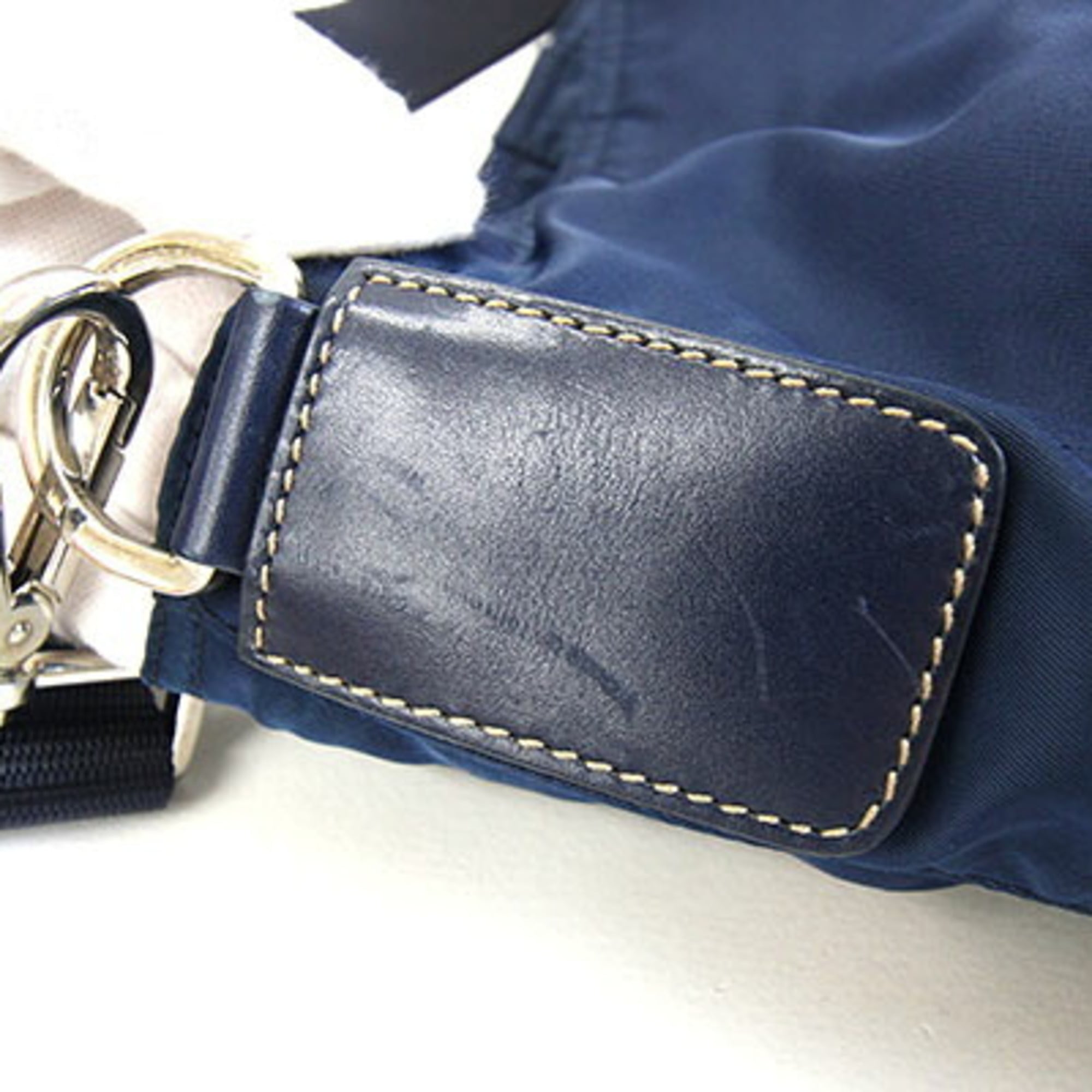 Prada Navy Nylon Leather Messenger Bag Shoulder Bag (Pre-Owned)