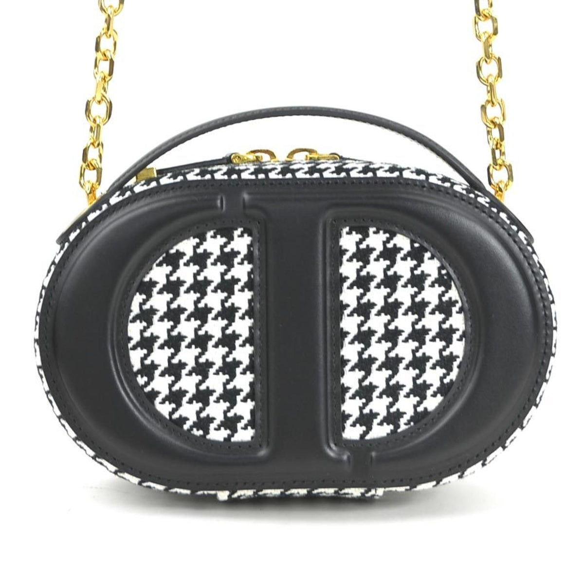 Christian Dior Black White Leather Canvas Shoulder Bag (Pre-Owned)