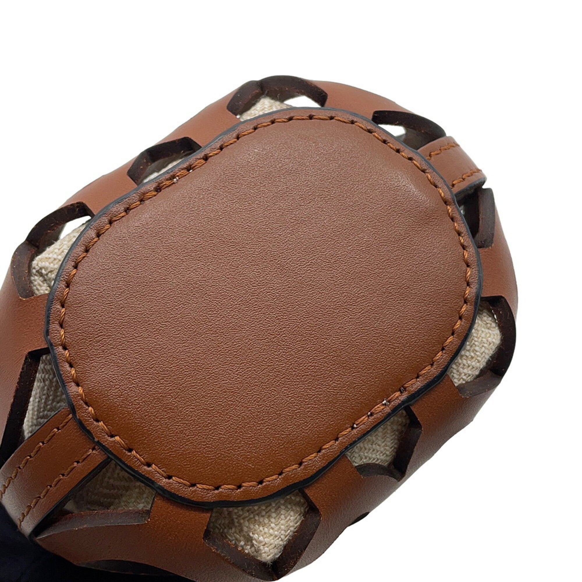 Loewe Brown Leather Canvas Handbag Shoulder Bag (Pre-Owned)