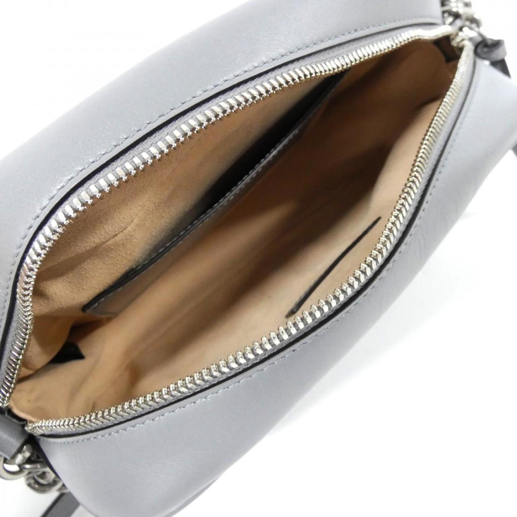 Gucci Gg Marmont Gray Leather Shoulder Bag (Pre-Owned)