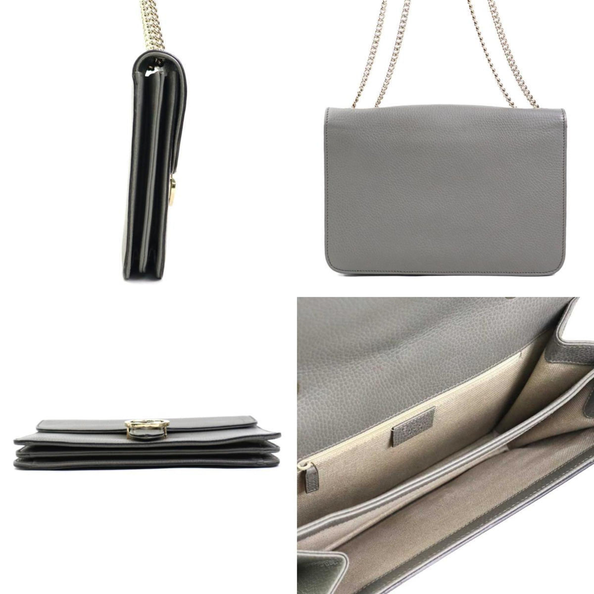 Gucci Gray Leather Shoulder Bag (Pre-Owned)