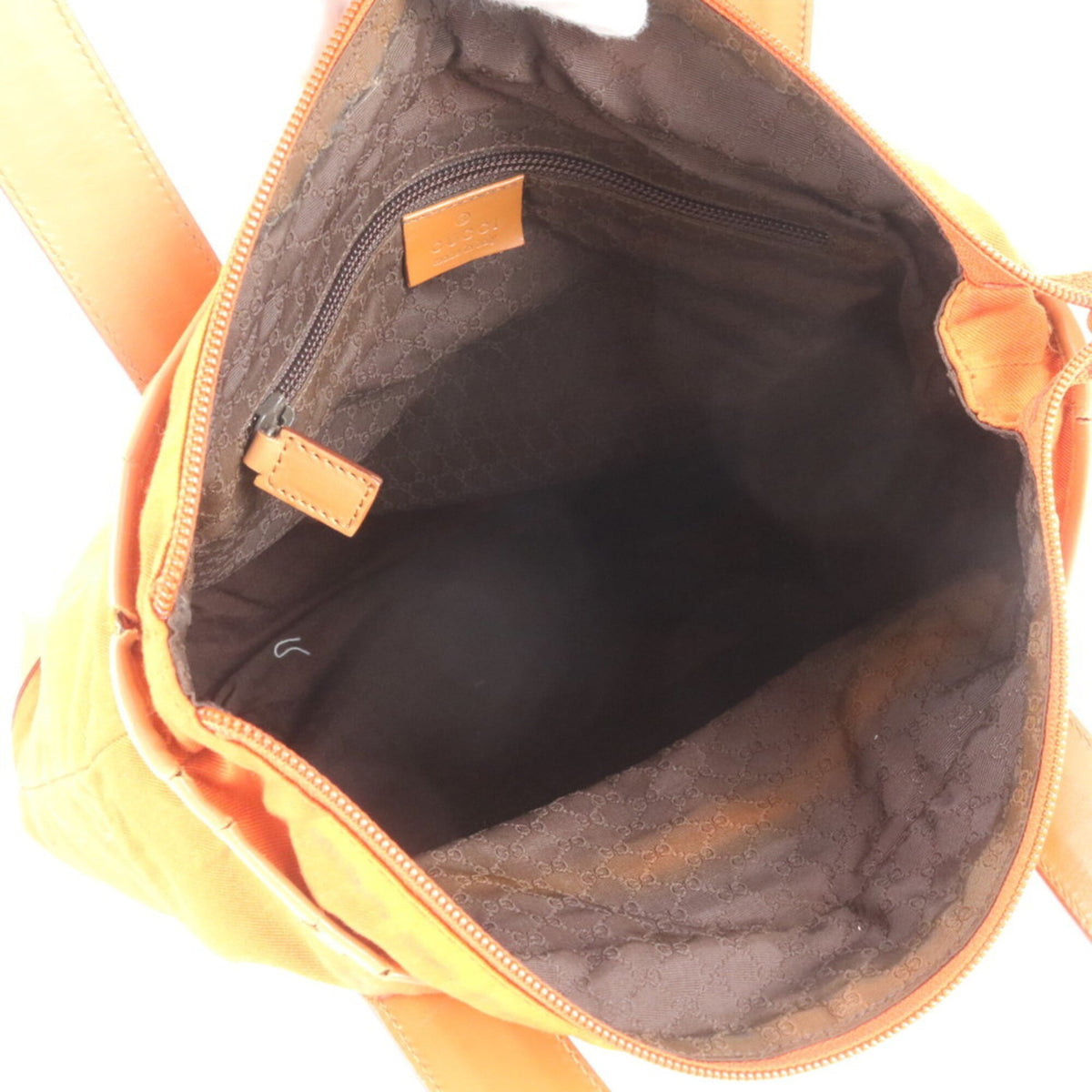 Gucci Brown Orange Leather Canvas Shoulder Bag Tote Bag (Pre-Owned)