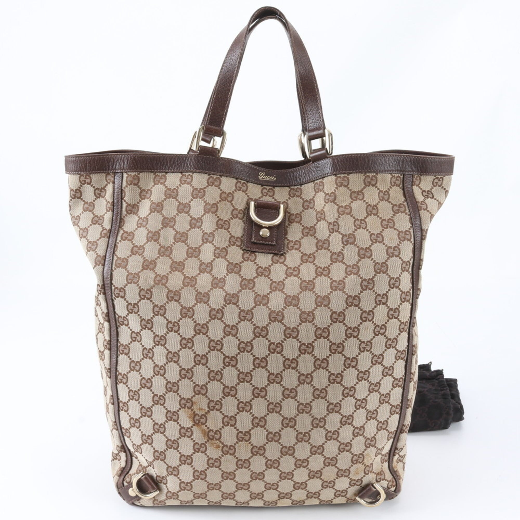 Gucci Brown Leather Canvas Shoulder Bag Tote Bag (Pre-Owned)