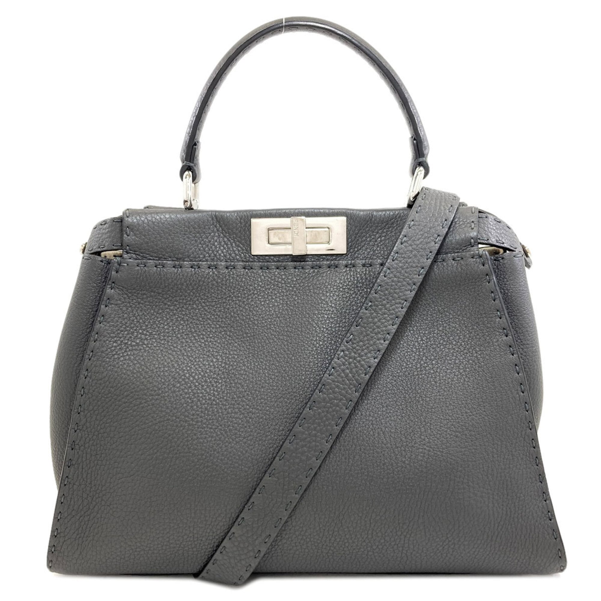 Fendi Gray Leather Handbag (Pre-Owned)