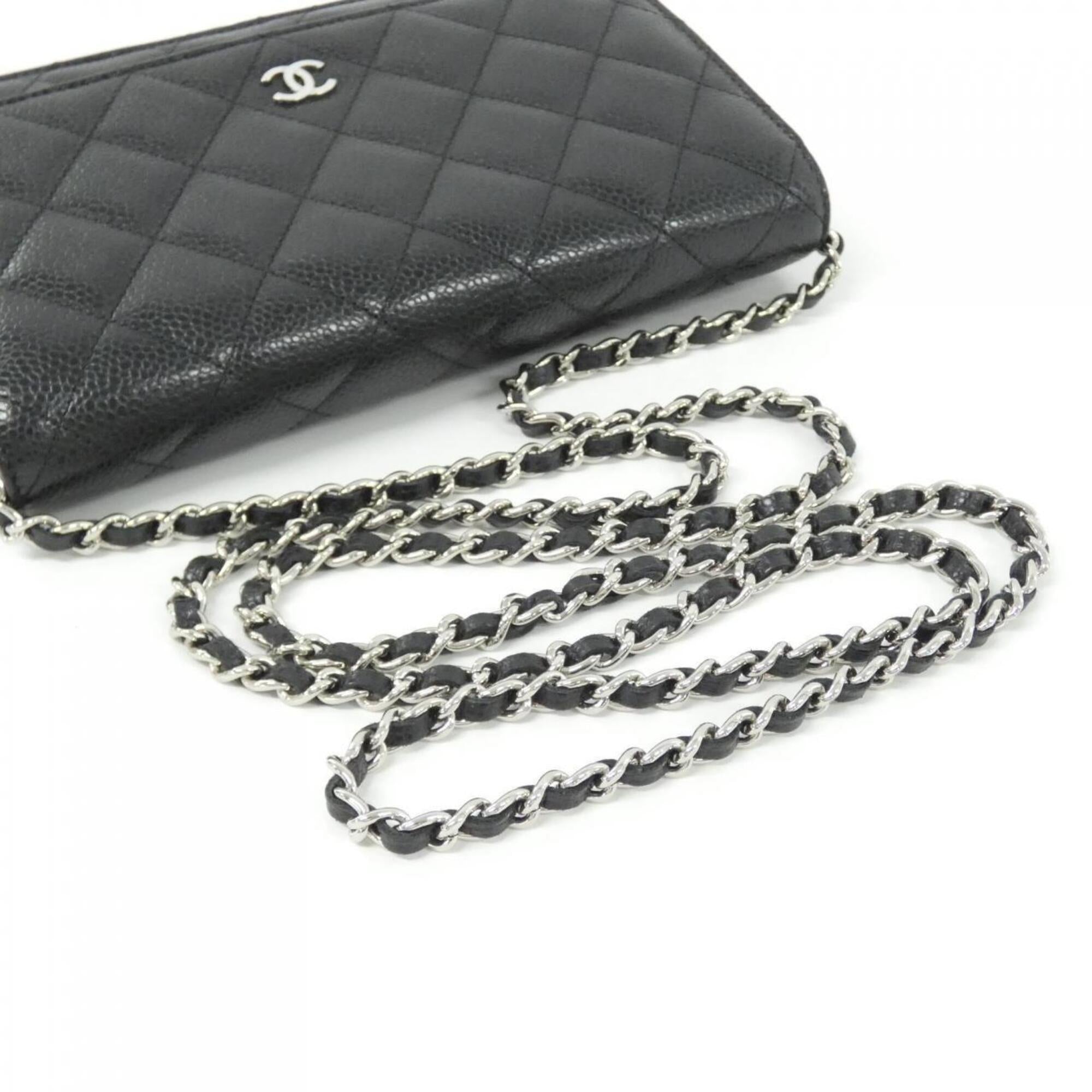 Chanel Black Bordeaux Grained Calfskin Chain/Shoulder Wallet (Pre-Owned)