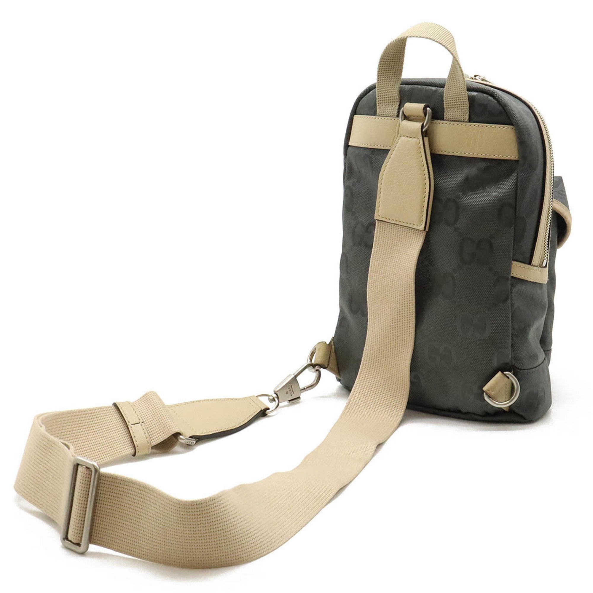 Gucci Beige Gray Nylon Canvas Leather Shoulder Bag Sling Bag (Pre-Owned)