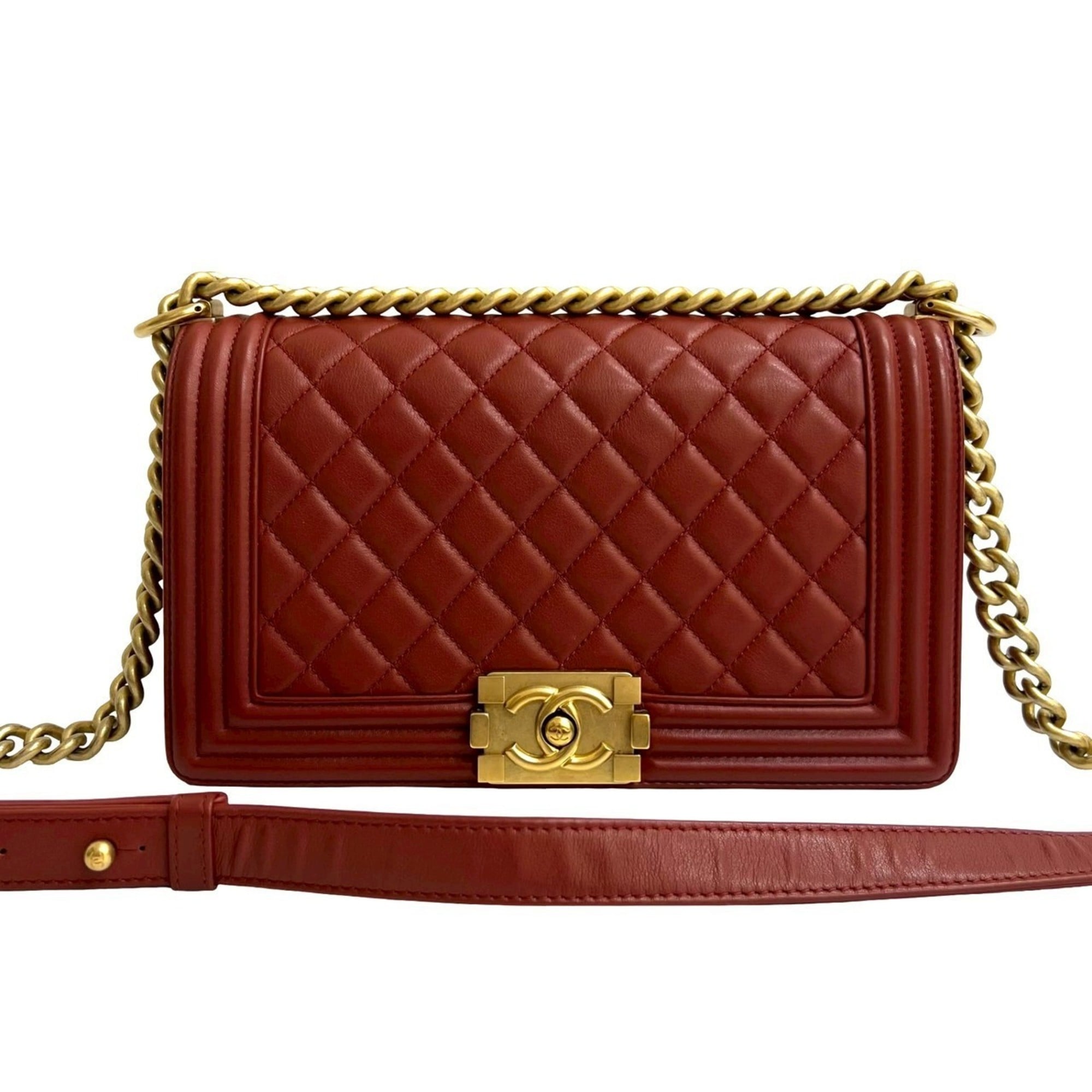 Chanel Red Color Leather Shoulder Bag (Pre-Owned)