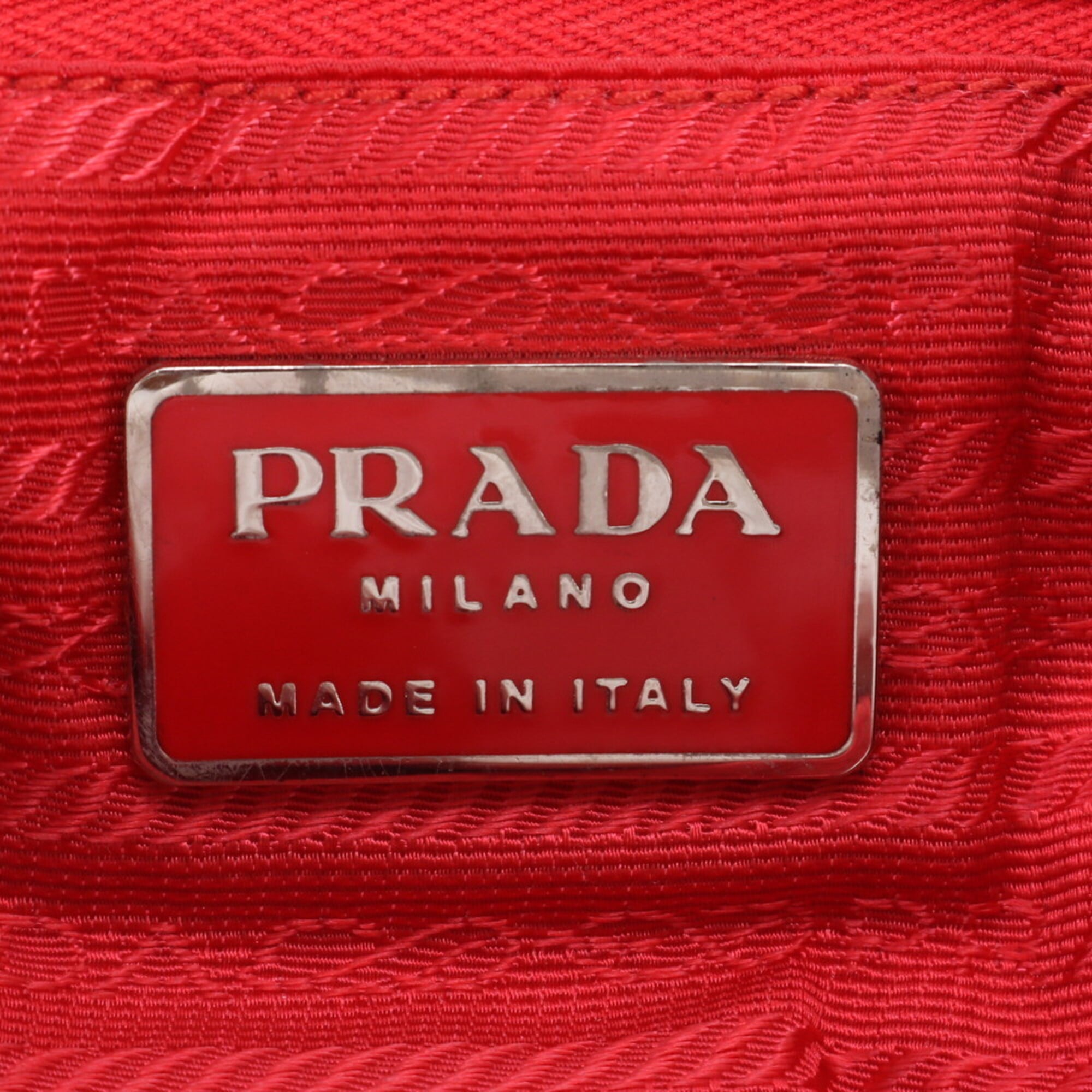 Prada Red Color Nylon Leather Shoulder Bag (Pre-Owned)