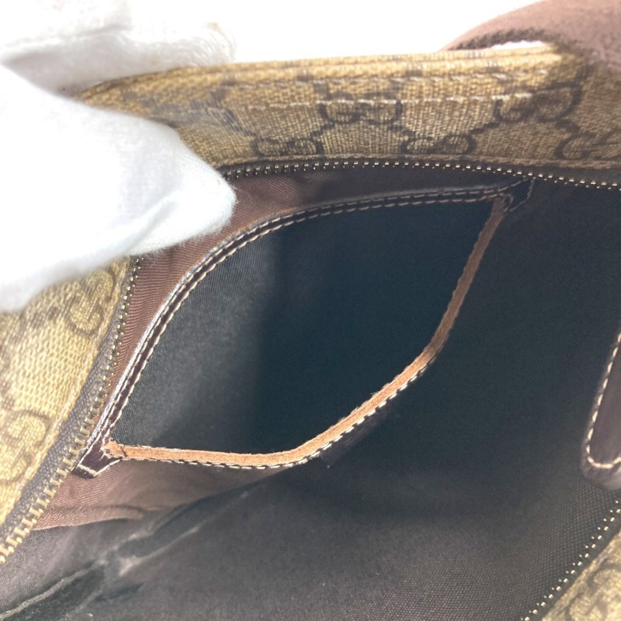 Gucci Beige Dark Brown Gg Leather Pvc Pochette Shoulder Bag (Pre-Owned)