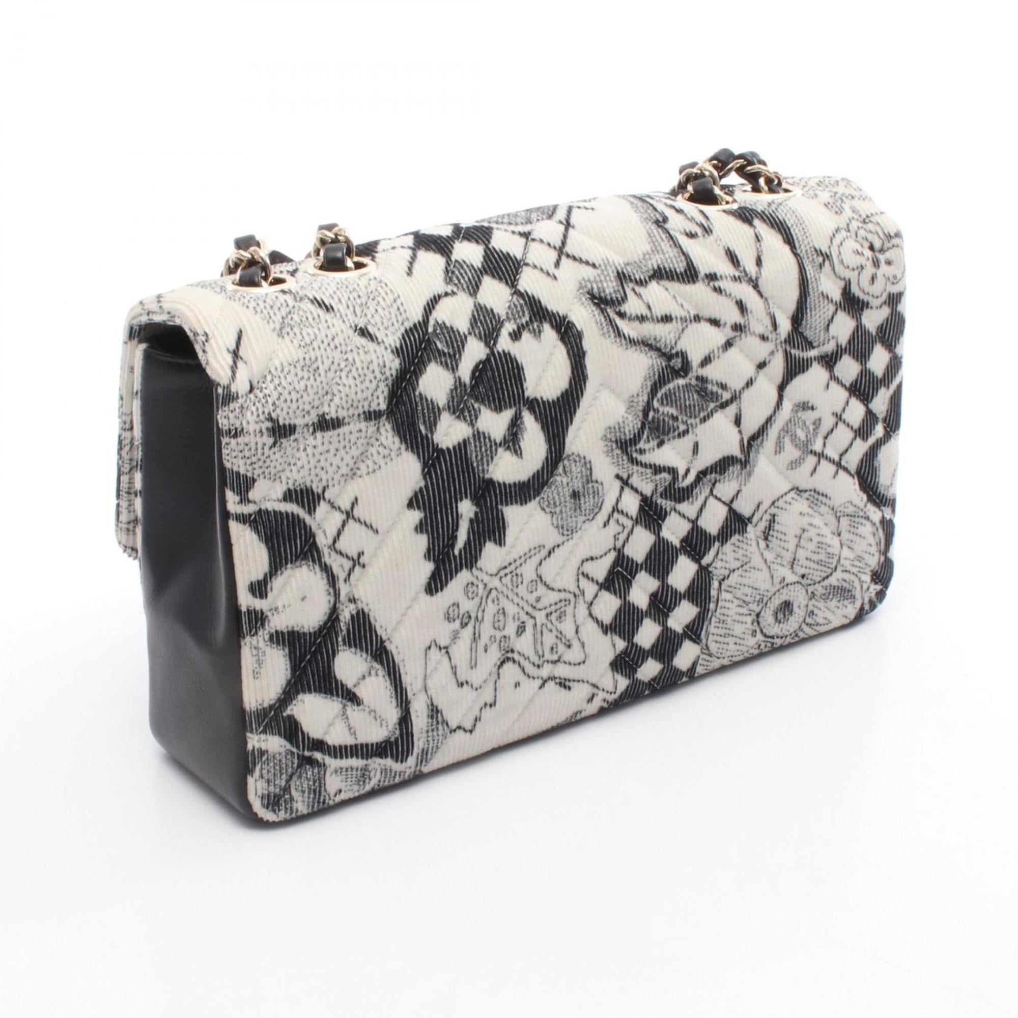 Chanel Black White Leather Cord Shoulder Bag (Pre-Owned)