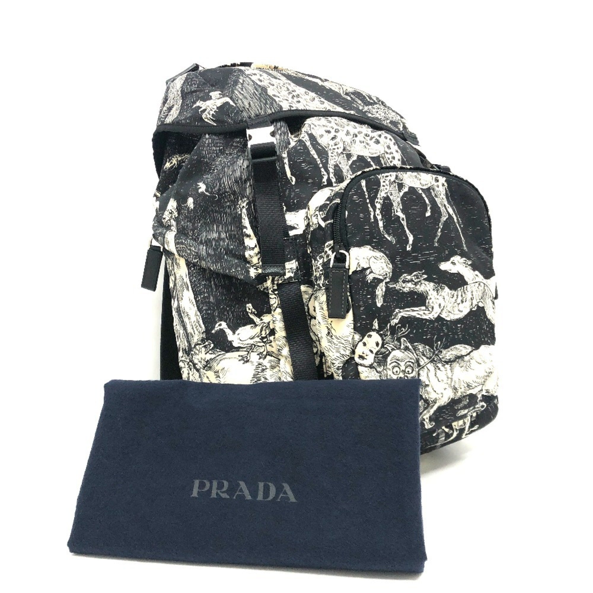 Prada Black White Nylon Backpack (Pre-Owned)