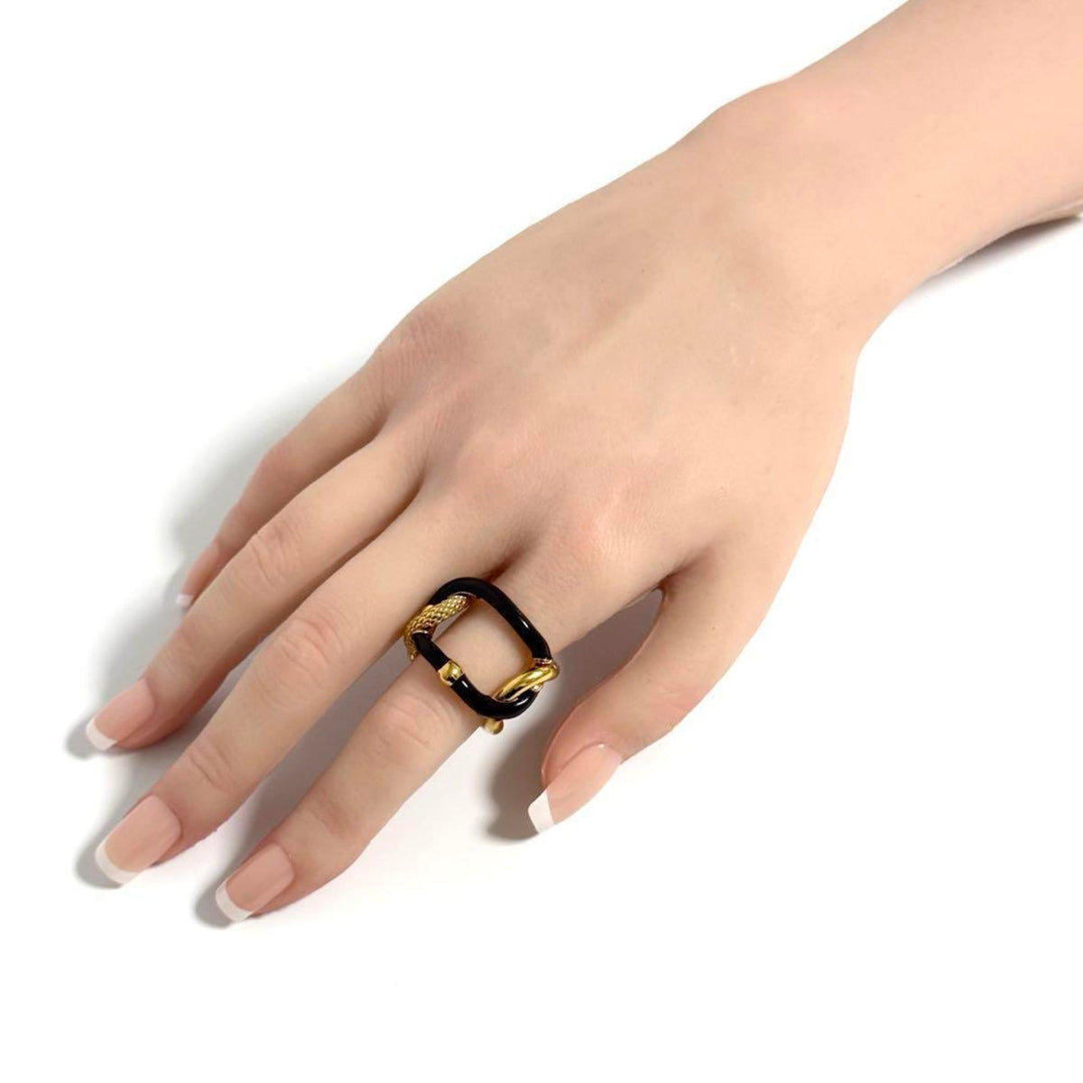 Bottega Veneta Gold Brown Silver 925 Band Ring (Pre-Owned)