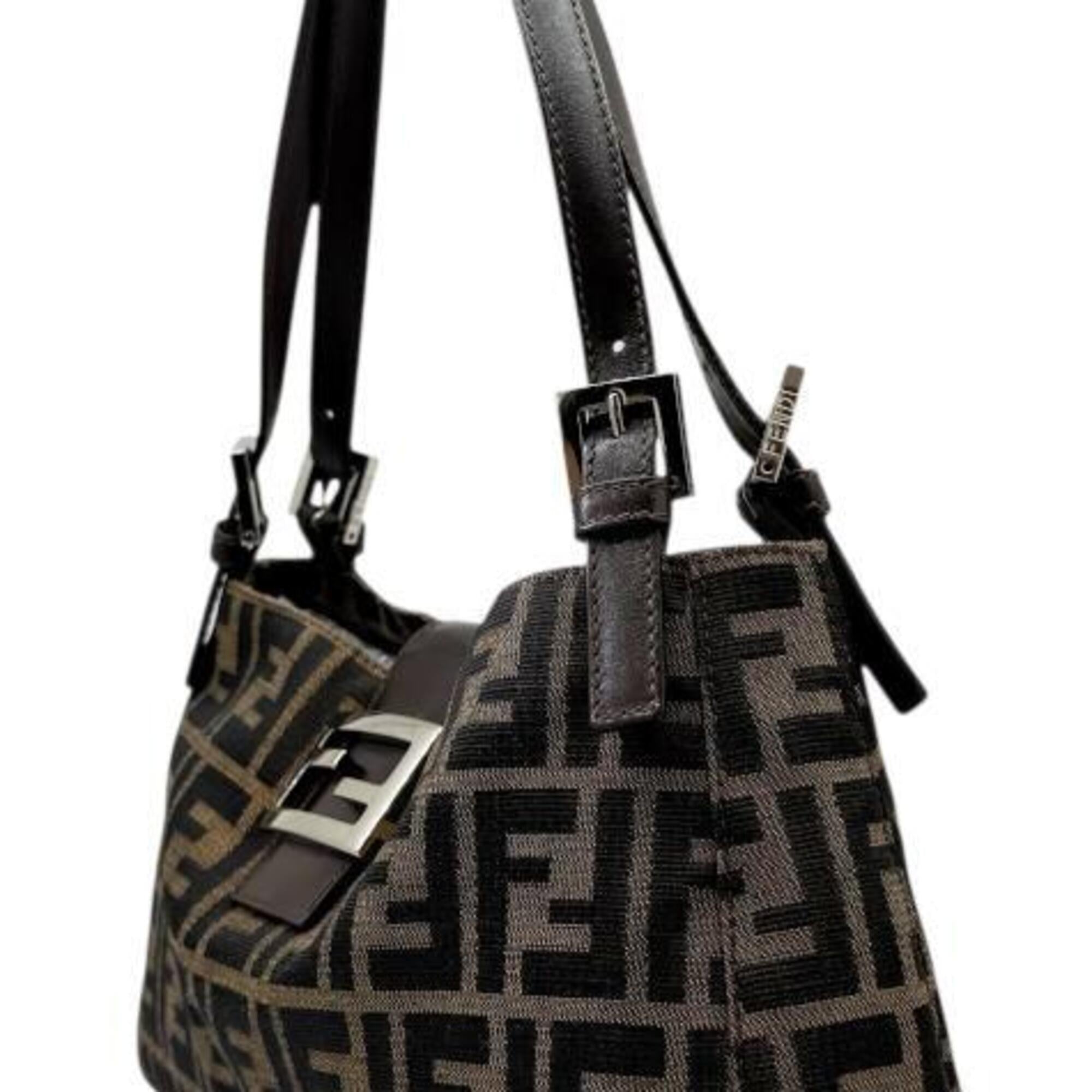 Fendi Brown Canvas Leather Handbag Shoulder Bag (Pre-Owned)