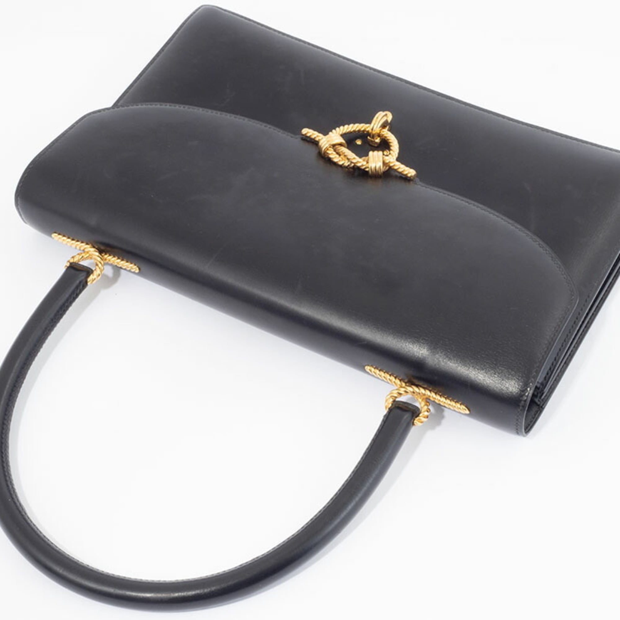 Hermes Black Box Calf Leather Handbag (Pre-Owned)