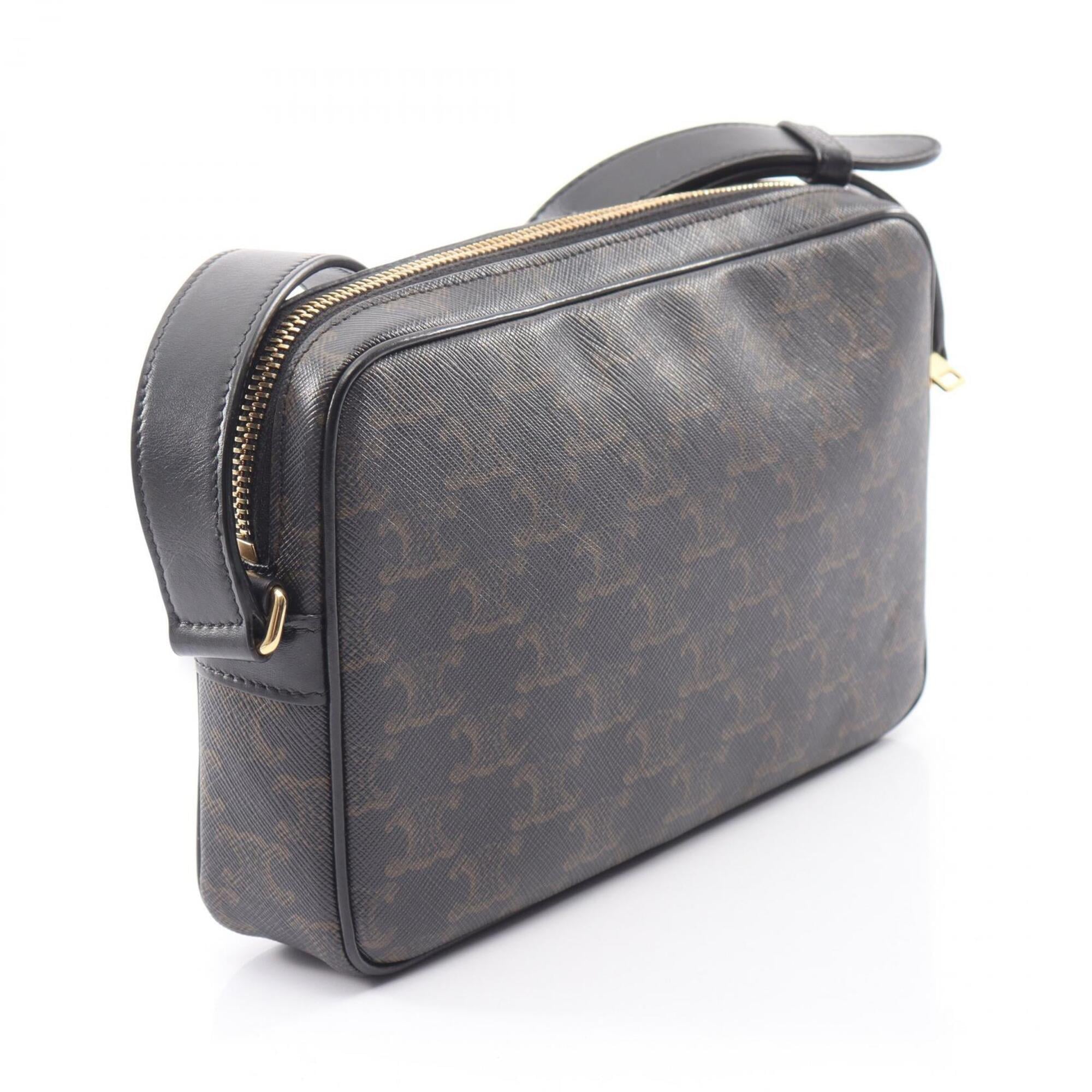 Celine Black Brown White Coated Canvas Leather Handbag Messenger Bag Shoulder Bag (Pre-Owned)