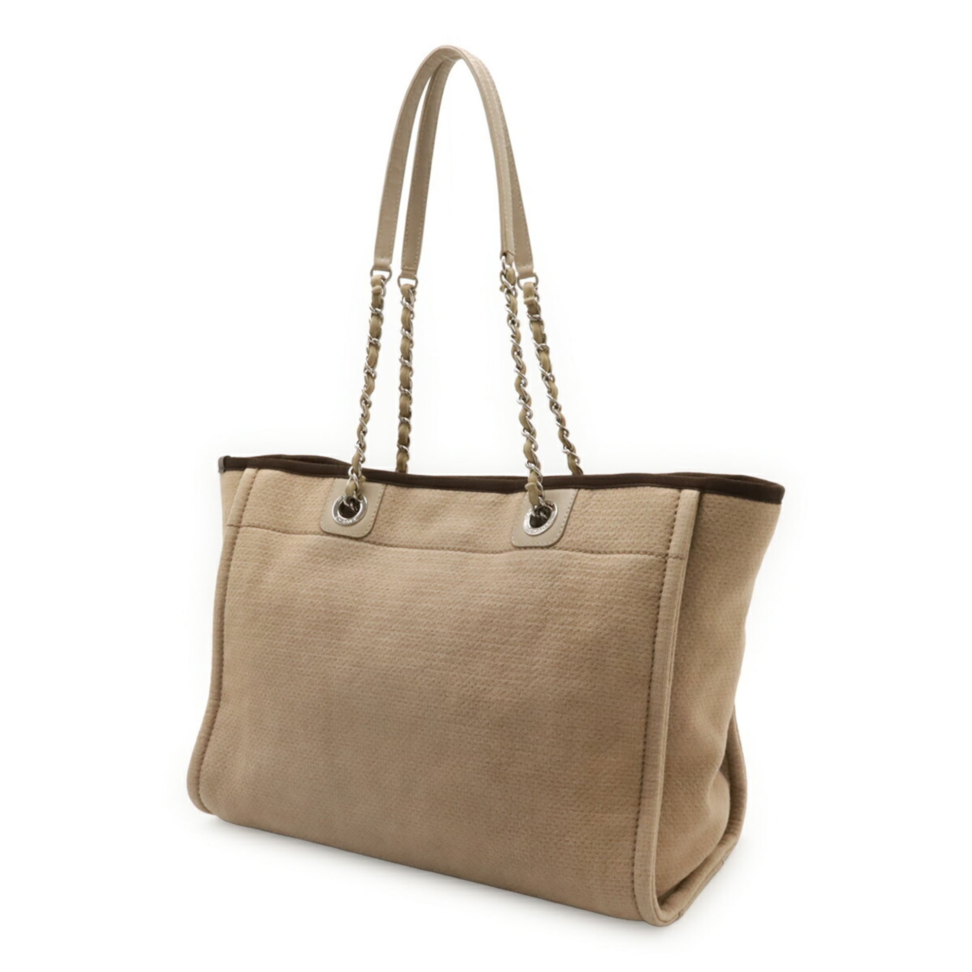 Chanel Beige Brown Canvas Leather Shoulder Bag Tote Bag (Pre-Owned)