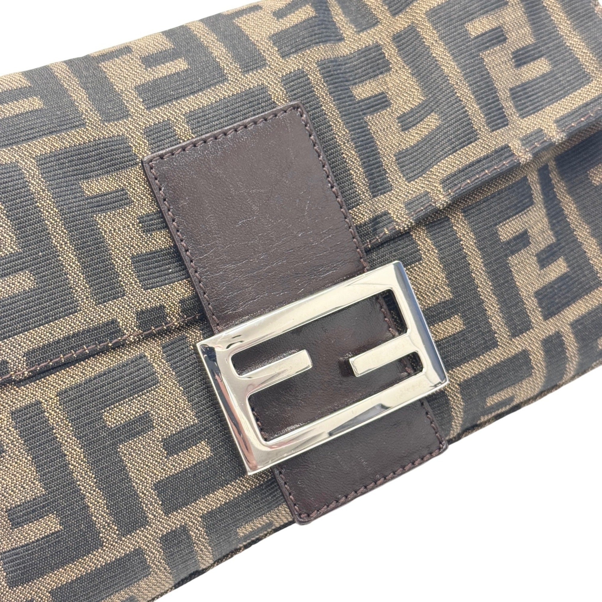 Fendi Zucca Brown Canvas Leather Handbag Pouch (Pre-Owned)