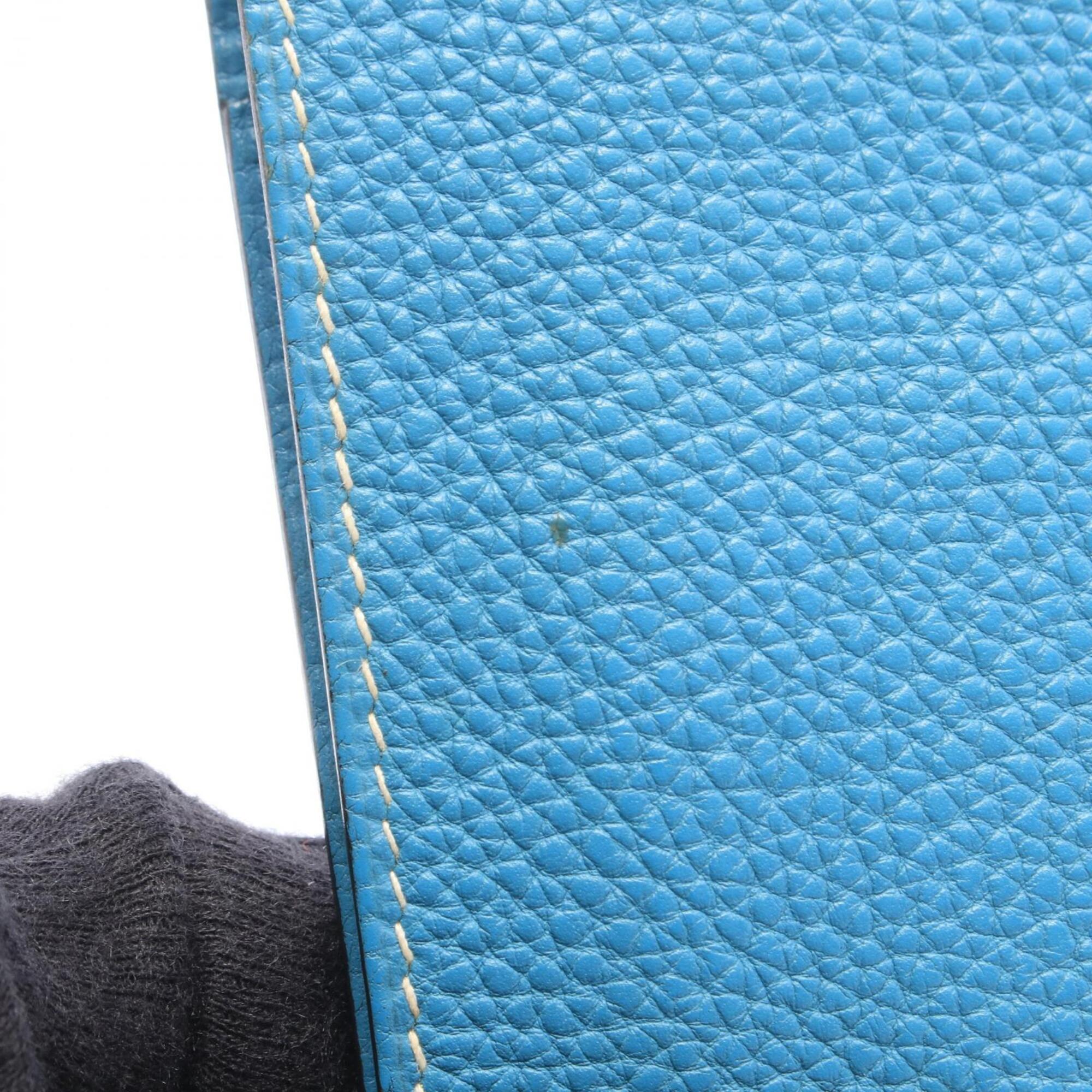 Hermes Blue Blue Jean Taurillon Clemence Leather Leather Long Wallet (Bi-Fold) (Pre-Owned)