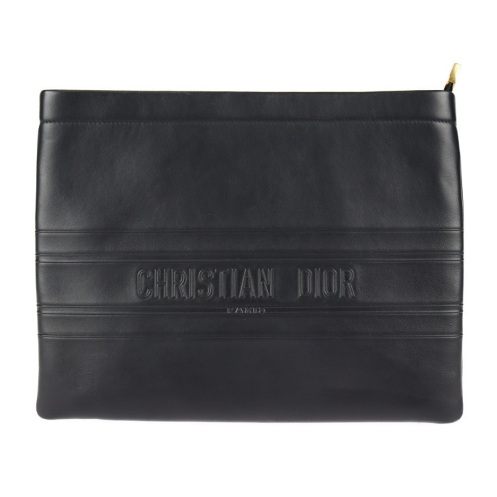 Christian Dior Black Leather Clutch Bag Handbag (Pre-Owned)