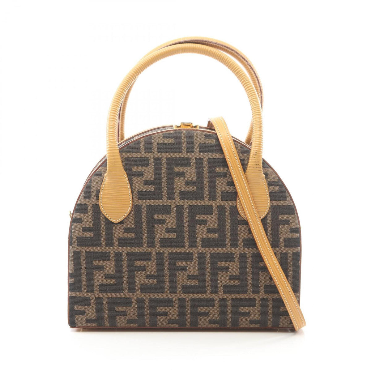 Fendi Beige Black Brown Canvas Leather Handbag (Pre-Owned)